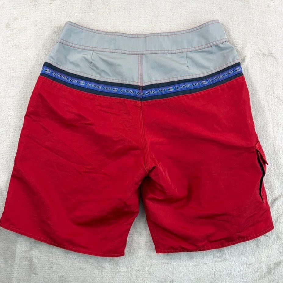 Quiksilver VINTAGE Quiksilver Board Shorts Men 33 Red Grey Multi SpellOut Logo Surf Pocket 33 Size US 33 - 3 Thumbnail