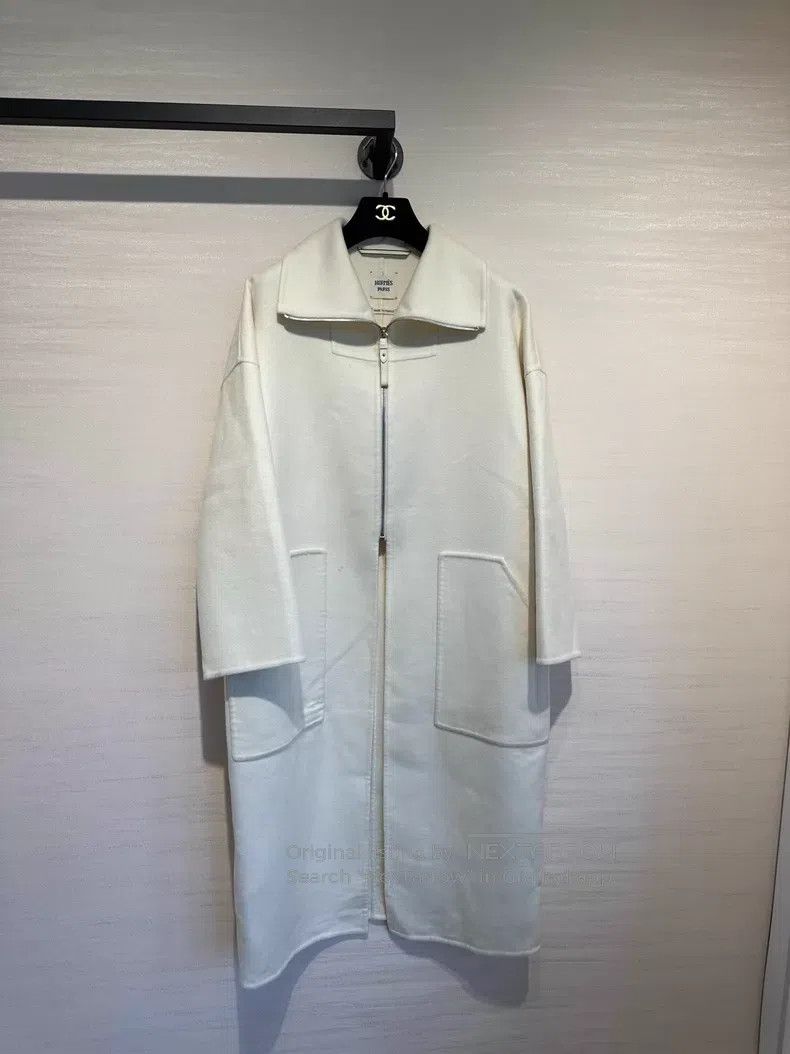 Hermes Hermes White Lapel Zip-up Loose Cashmere Coat Size XXS / US 00 / IT 34 - 1 Thumbnail