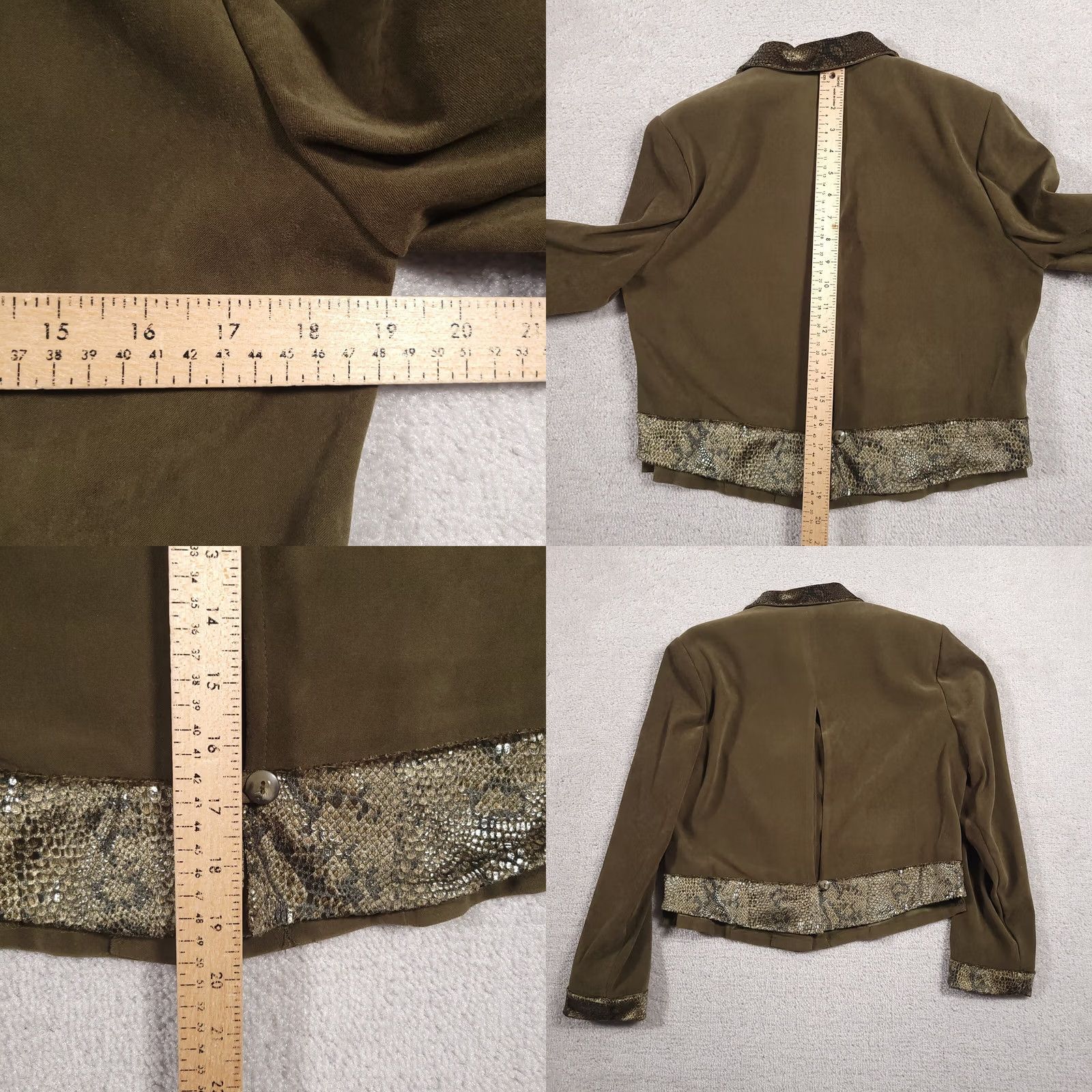 Vintage VINTAGE Jessica Howard Jacket Womens 10P Green Blazer Women Snake Skin Long Sleeve Open Back Size L / US 10 / IT 46 - 8 Thumbnail