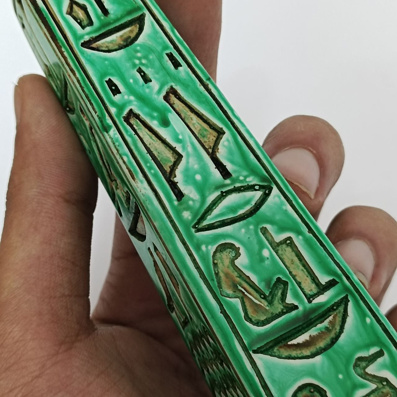 Handmade Green Egyptian obelisk with hieroglyphs pharaonic art piece. Size ONE SIZE - 3 Thumbnail