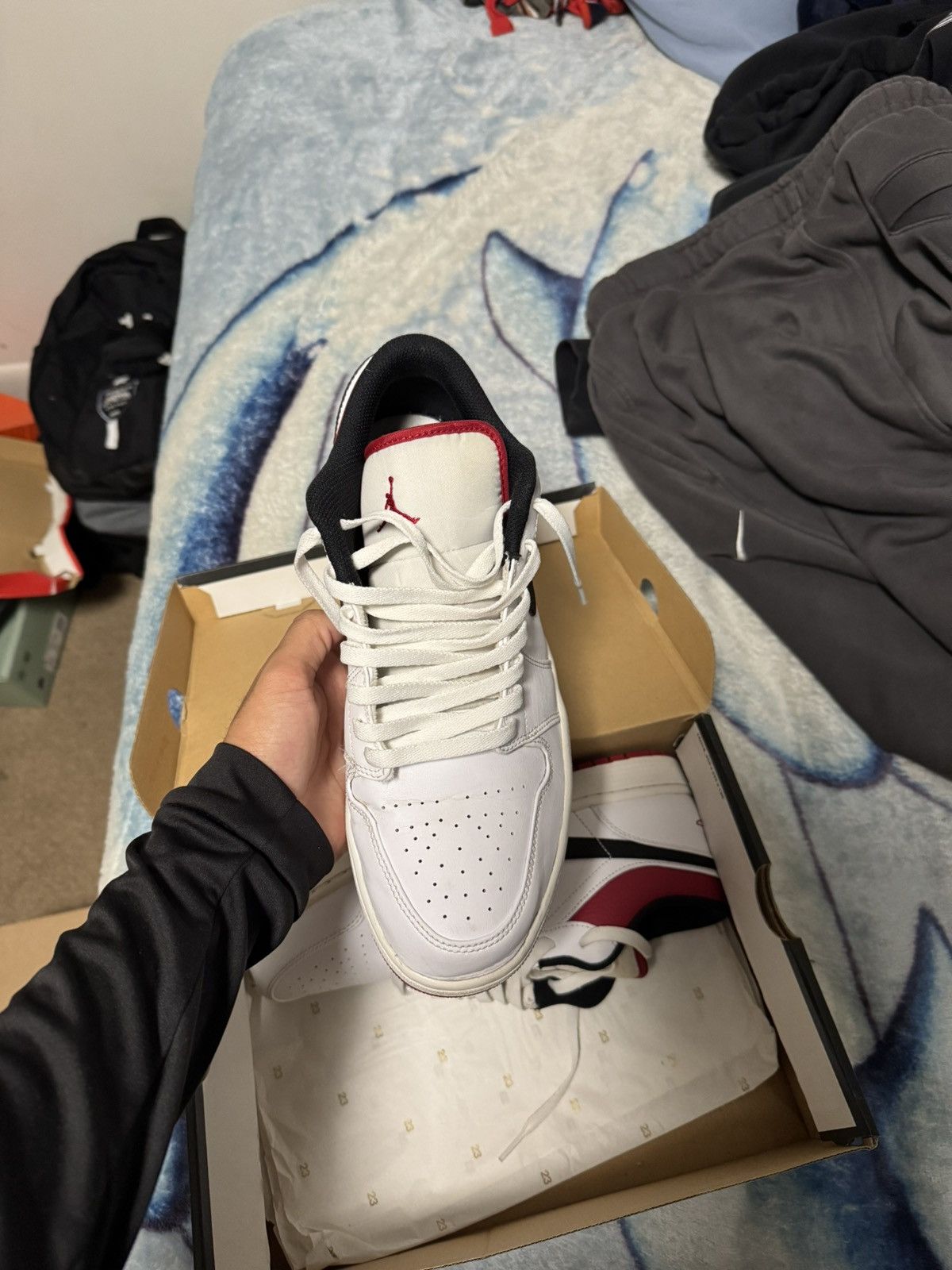 Jordan Brand Jordan 1 Low White University Red Size US 12 / EU 45 - 3 Thumbnail
