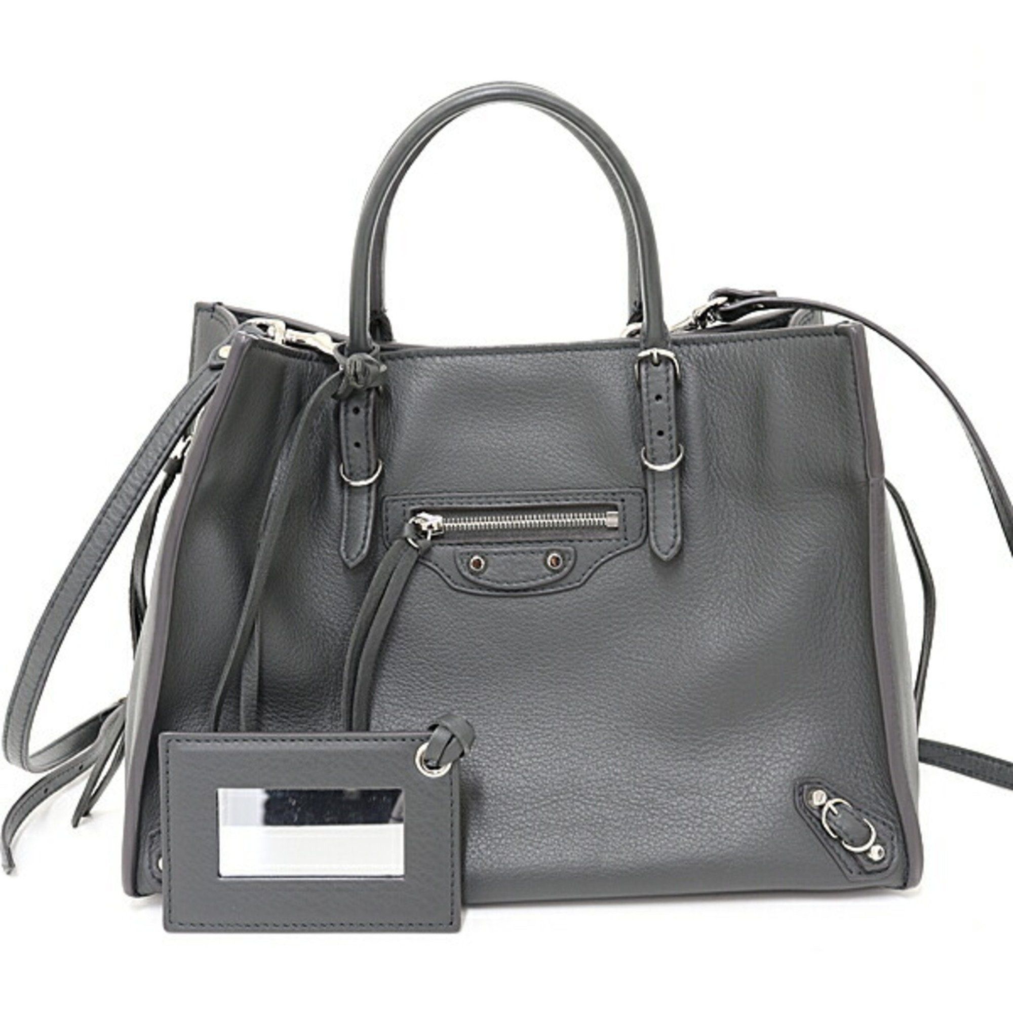image of Balenciaga Paper Mini 2Way Bag Handbag Shoulder Leather 370926 Gray Silver Hardware in Grey, Women'