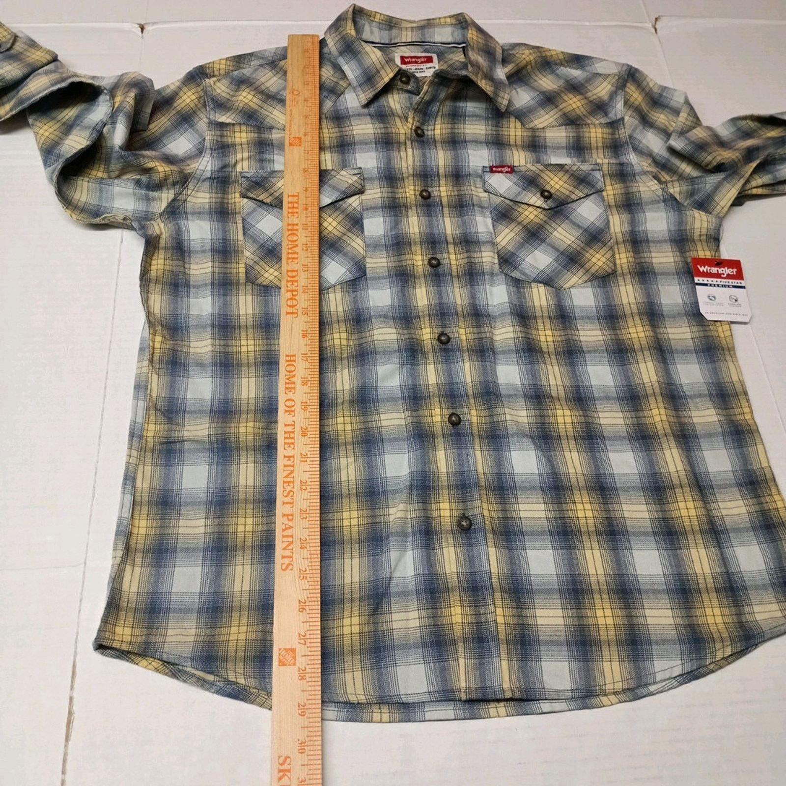 Wrangler Wrangler Cowboy Wash Shirt Mens Size L Sky Blue Yellow Plaid Size US L / EU 52-54 / 3 - 6 Thumbnail