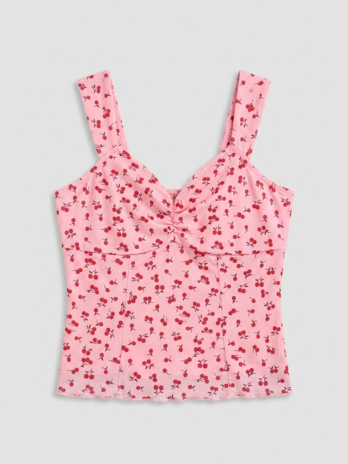 Romeo Gigli ROMWE Pink Cherry-Print Camisole Tank Size L / US 10 / IT 46 - 1 Thumbnail