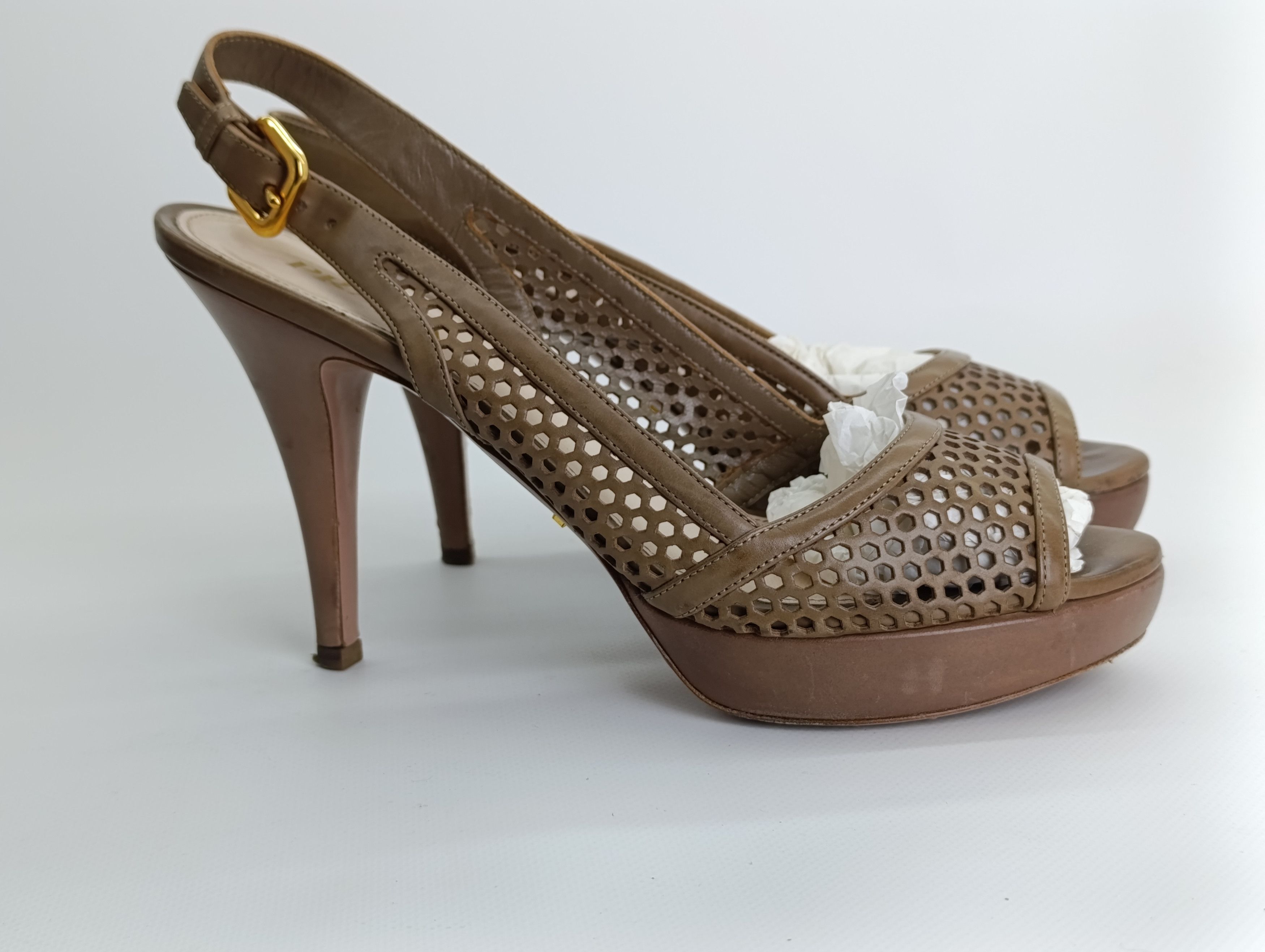 Prada PRADA TORTILLA LEATHER LASER CUT SLINGBACK SANDALS Size US 10.5 / IT 40.5 - 4 Thumbnail