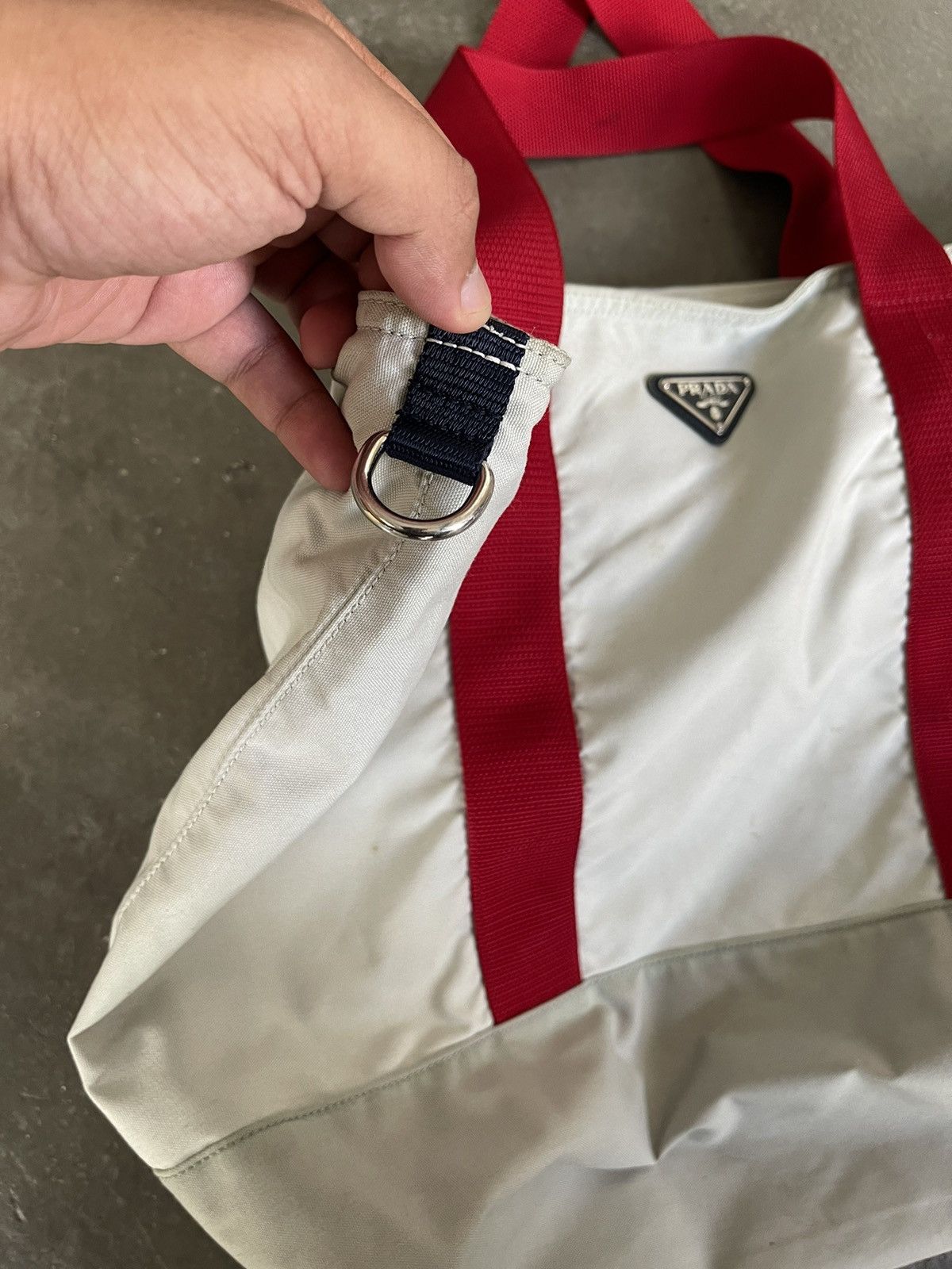 Prada Prada White Tessuto Tote Bag Red Nylon Cloth Size ONE SIZE - 6 Thumbnail