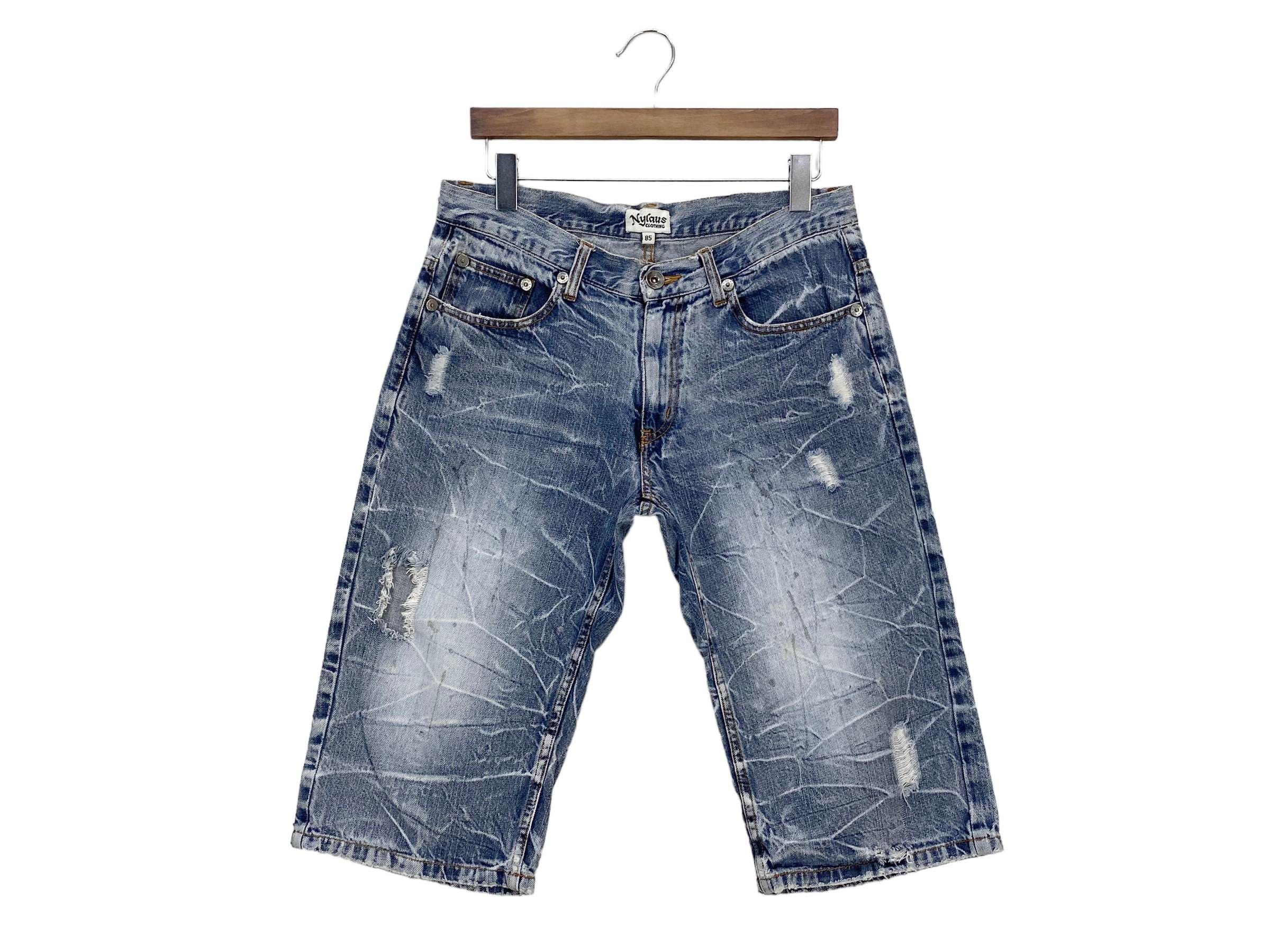 Japanese Brand Nylaus Double Waist Distressed Denim Shorts – Japan Style Size US 32 / EU 48 - 2 Thumbnail