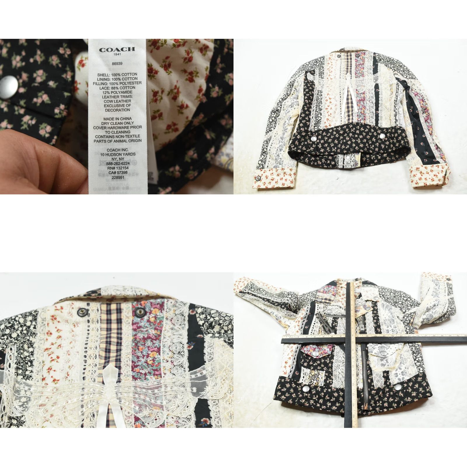 Coach COACH Jacket Womens 00 Moto Prairie Patchwork Floral Long Sleeve Assymetrical Size XXS / US 00 / IT 34 - 8 Thumbnail