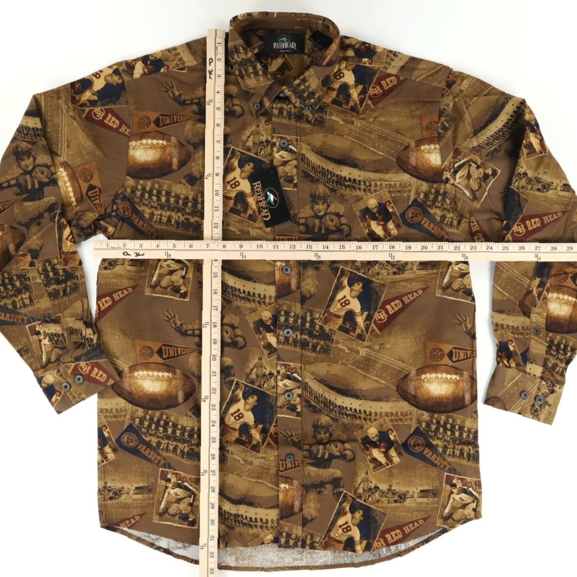 Vintage Redhead Football Cotton All Over Print Long Sleeve Button Down Shirt Brown Men's L Size US L / EU 52-54 / 3 - 3 Thumbnail