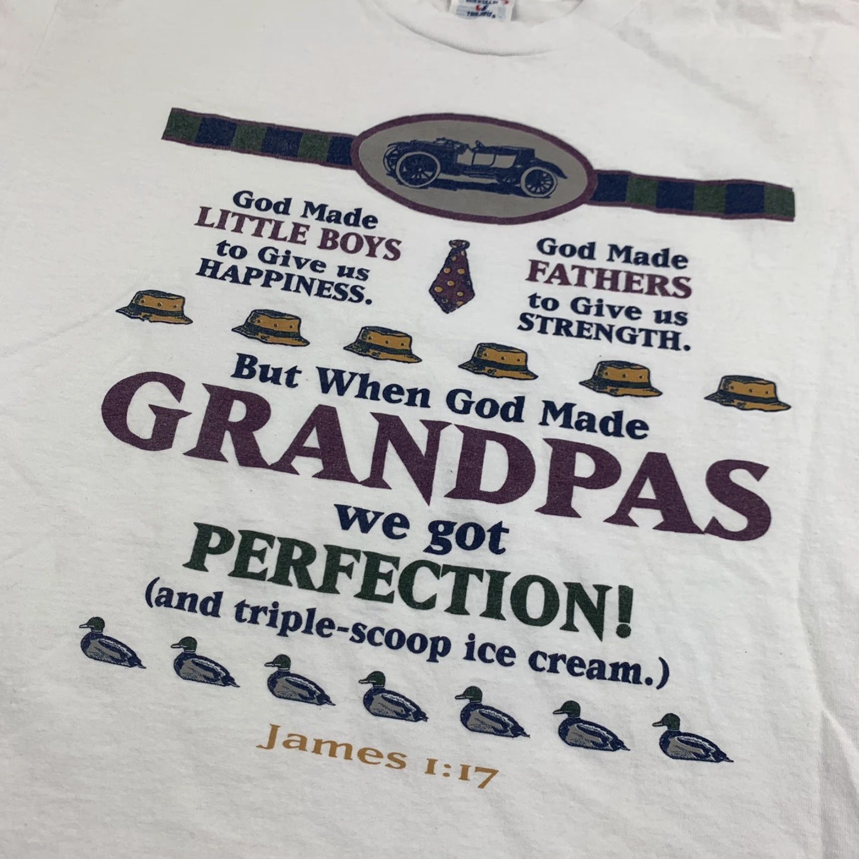 TEE JAYS VINTAGE Grandpa T Shirt Adult XL White When God Made Little Boys Fathers Grandpa Tee Jays Shirt Mens 90s American Religion God Size US XL / EU 56 / 4 - 2 Thumbnail