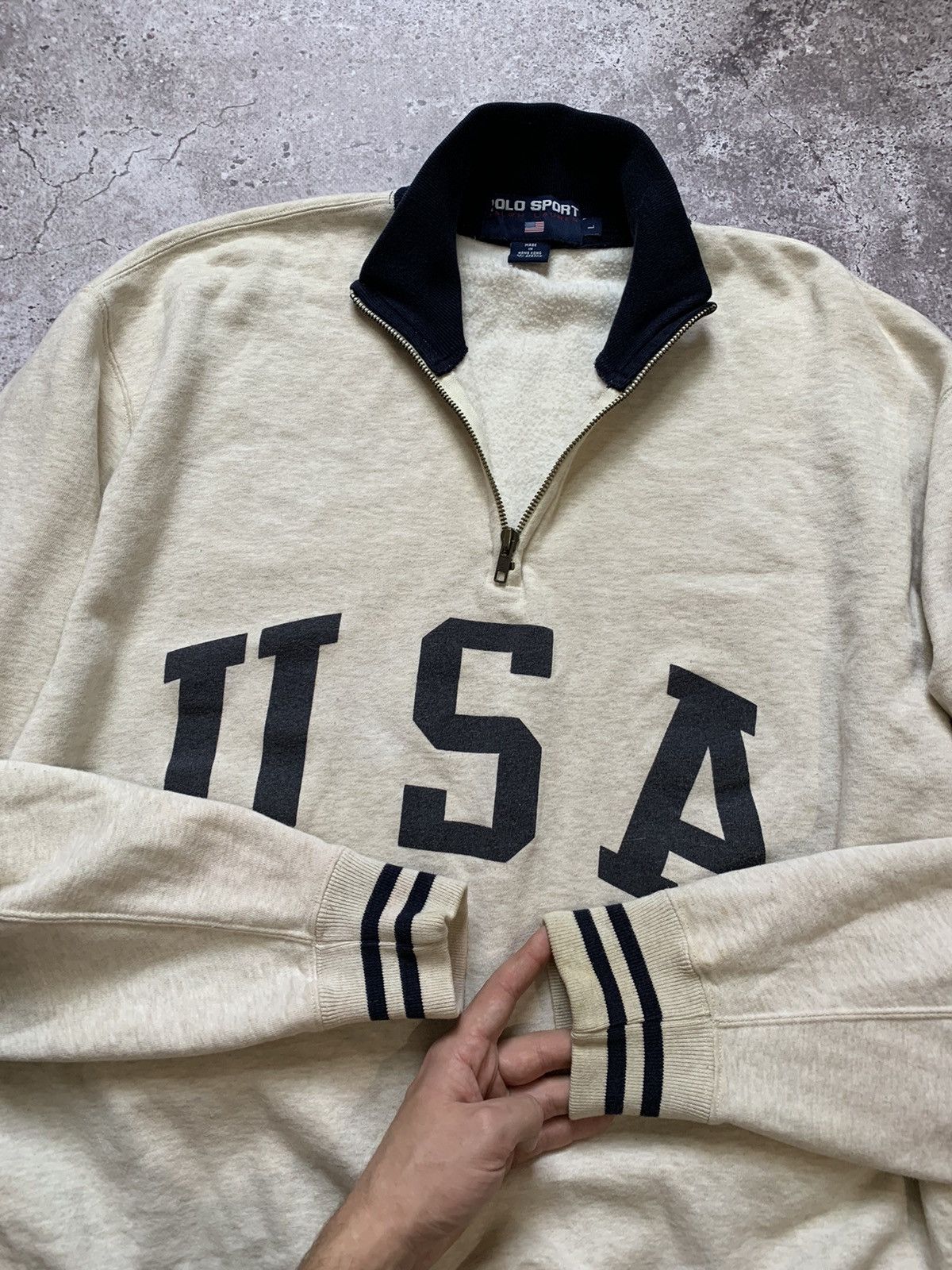 Lo Life × Polo Ralph Lauren × Ralph Lauren Sport Vintage 90s Polo Ralph Lauren USA Flag logo sweatshirt Size US L / EU 52-54 / 3 - 6 Thumbnail