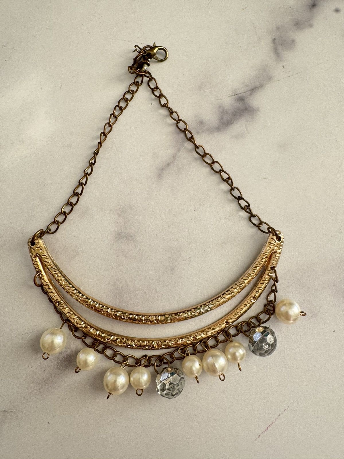 Vintage Y2K bib bar pearl necklace metal glam Size ONE SIZE - 2 Thumbnail