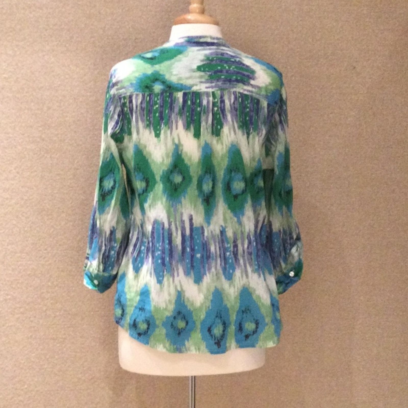 Other *Hannah Multicolored Rolltab Sleeve Button Front Tunic Large Size L / US 10 / IT 46 - 7 Thumbnail