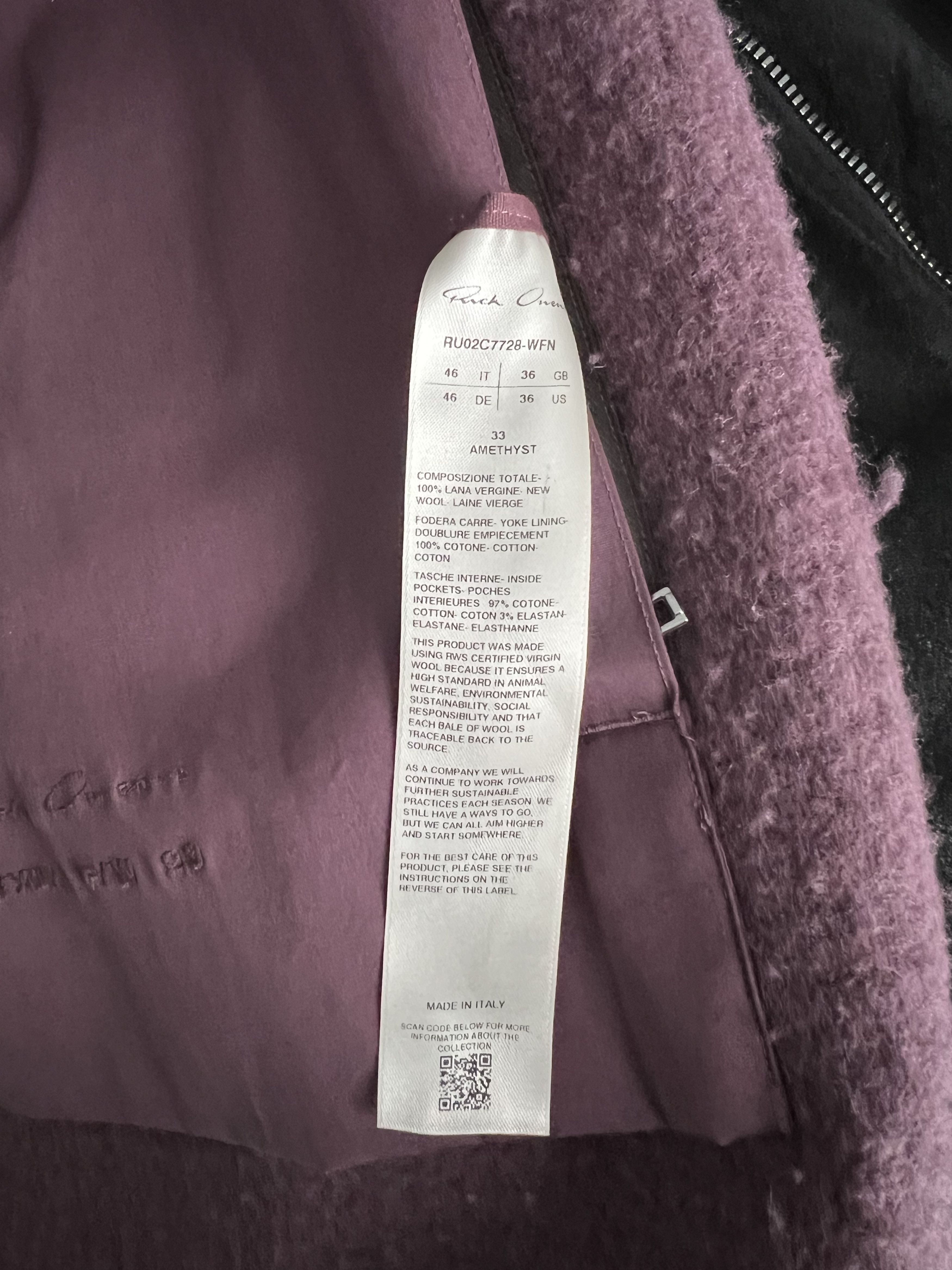 Rick Owens AMETHYST LUXOR BOILED WOOL OUTERSHIRT Size US S / EU 44-46 / 1 - 7 Thumbnail