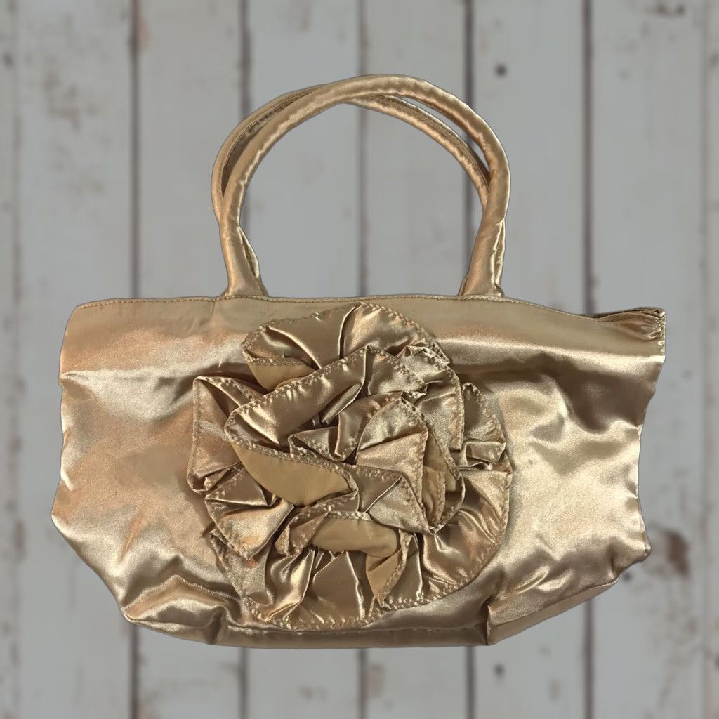 Vintage VINTAGE Satin Feel Gold Satchel Bag Women Medium 14in x 8in Zip Closure Gold Hardware Size ONE SIZE - 1 Thumbnail