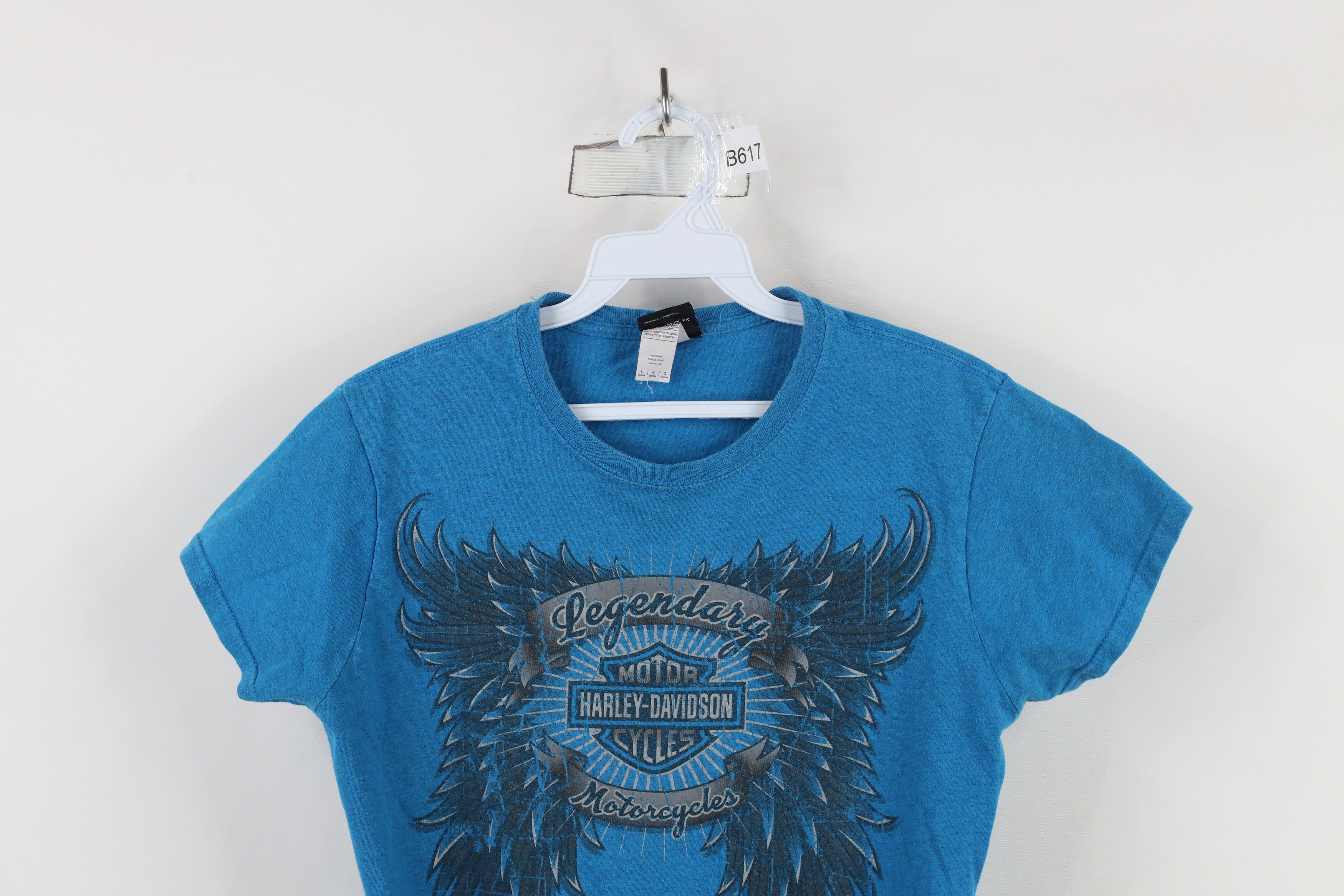 Harley Davidson × Vintage Y2K Harley Davidson Faded Spell Out Eagle Wings T-Shirt Blue Size L / US 10 / IT 46 - 2 Thumbnail