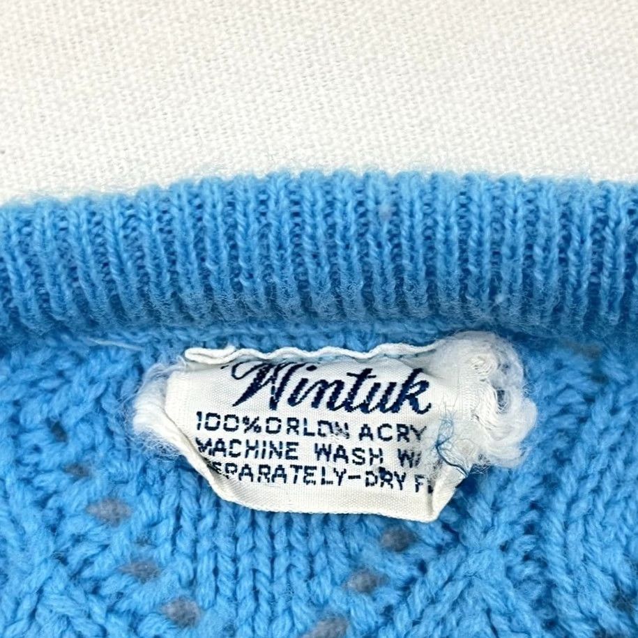 Vintage VINTAGE Wintuk Cardigan Sweater Womens XL Blue Pointelle Knit Scallop Acrylic Cardigan Women Regular Knit Sleeves Solid Pattern Size XL / US 12-14 / IT 48-50 - 2 Thumbnail