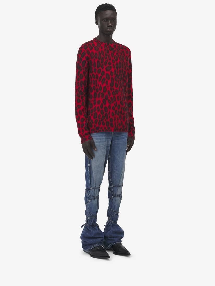 Alexander McQueen o1w1db10925 Leopard Jacquard Jumper in Red Size US S / EU 44-46 / 1 - 2 Thumbnail