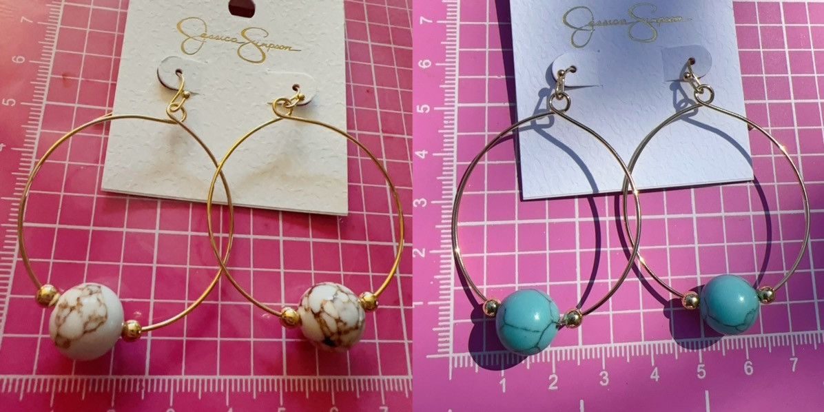 Jessica Simpson 1pc Jessica Simpson gold tone loops earrings blue / White Size ONE SIZE - 1 Thumbnail