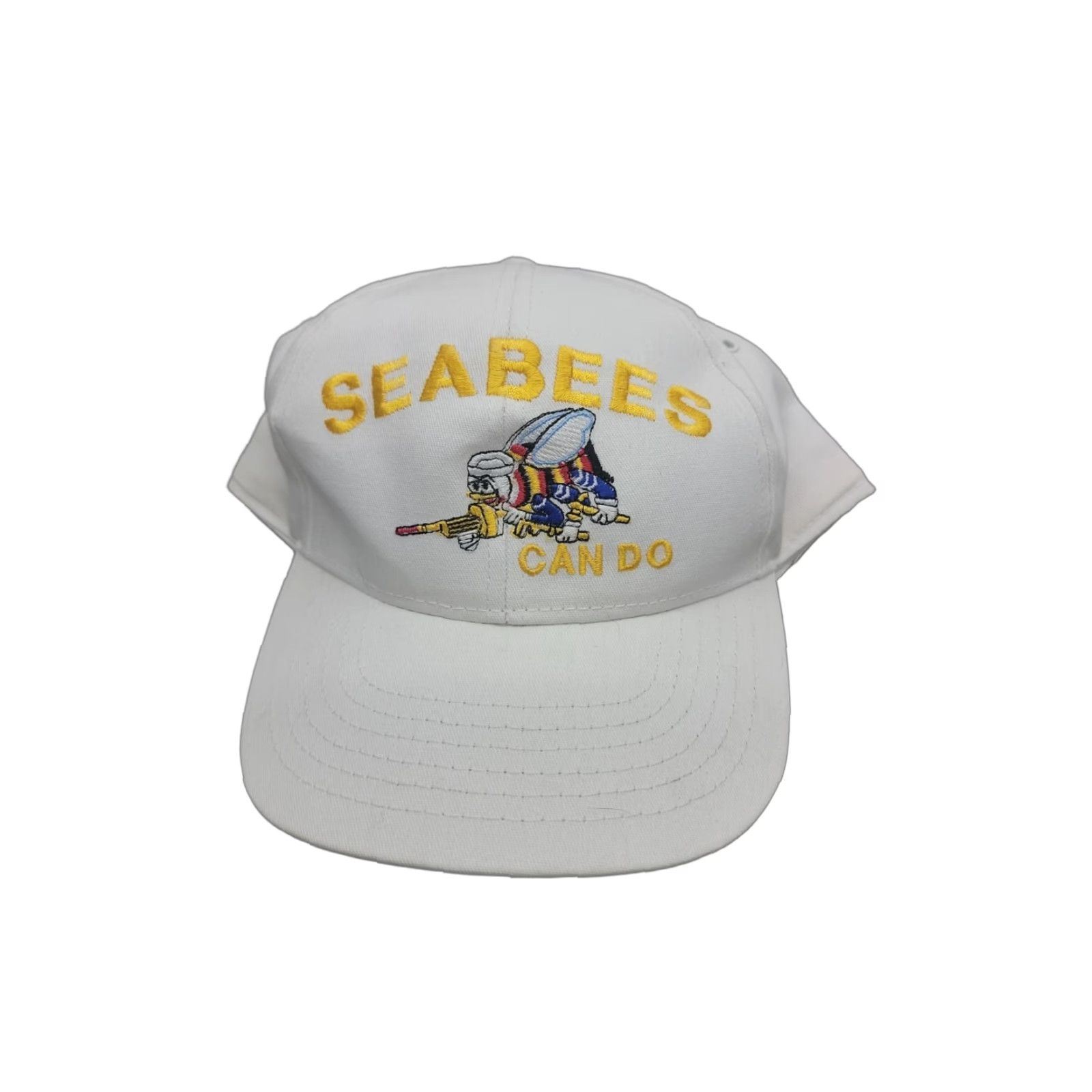 Vintage VINTAGE Navy Sea Bees Hat Cap Snapback Trucker Seabees Large Patch USA Men Adjustable White Size ONE SIZE - 1 Thumbnail