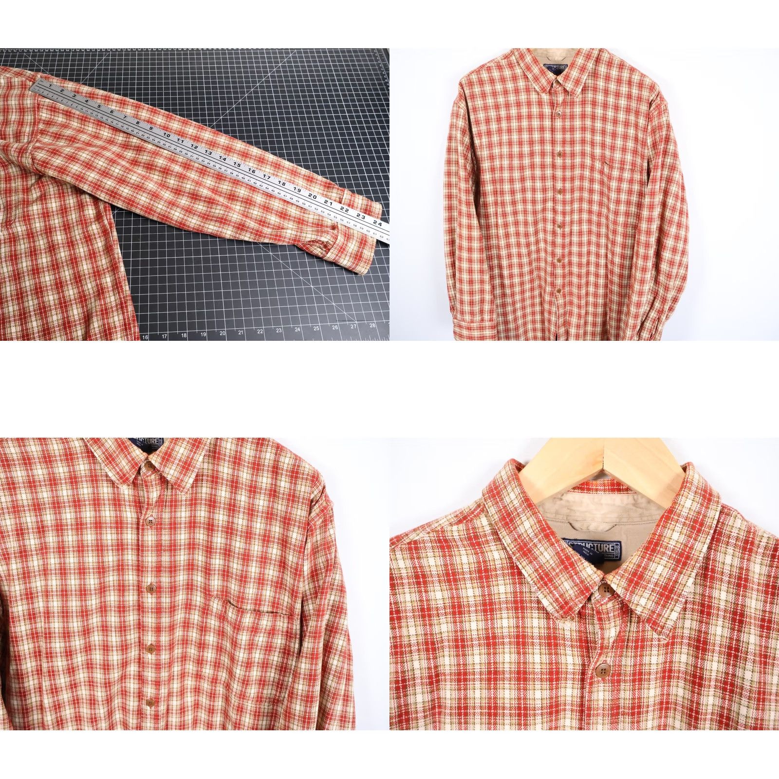 Vintage VINTAGE Structure Shirt Men's XL Plaid Red Oversized Relaxed Fit Flannel 90s Grunge Hipster Retro Casual Workwear Button-Up Size US XL / EU 56 / 4 - 8 Thumbnail