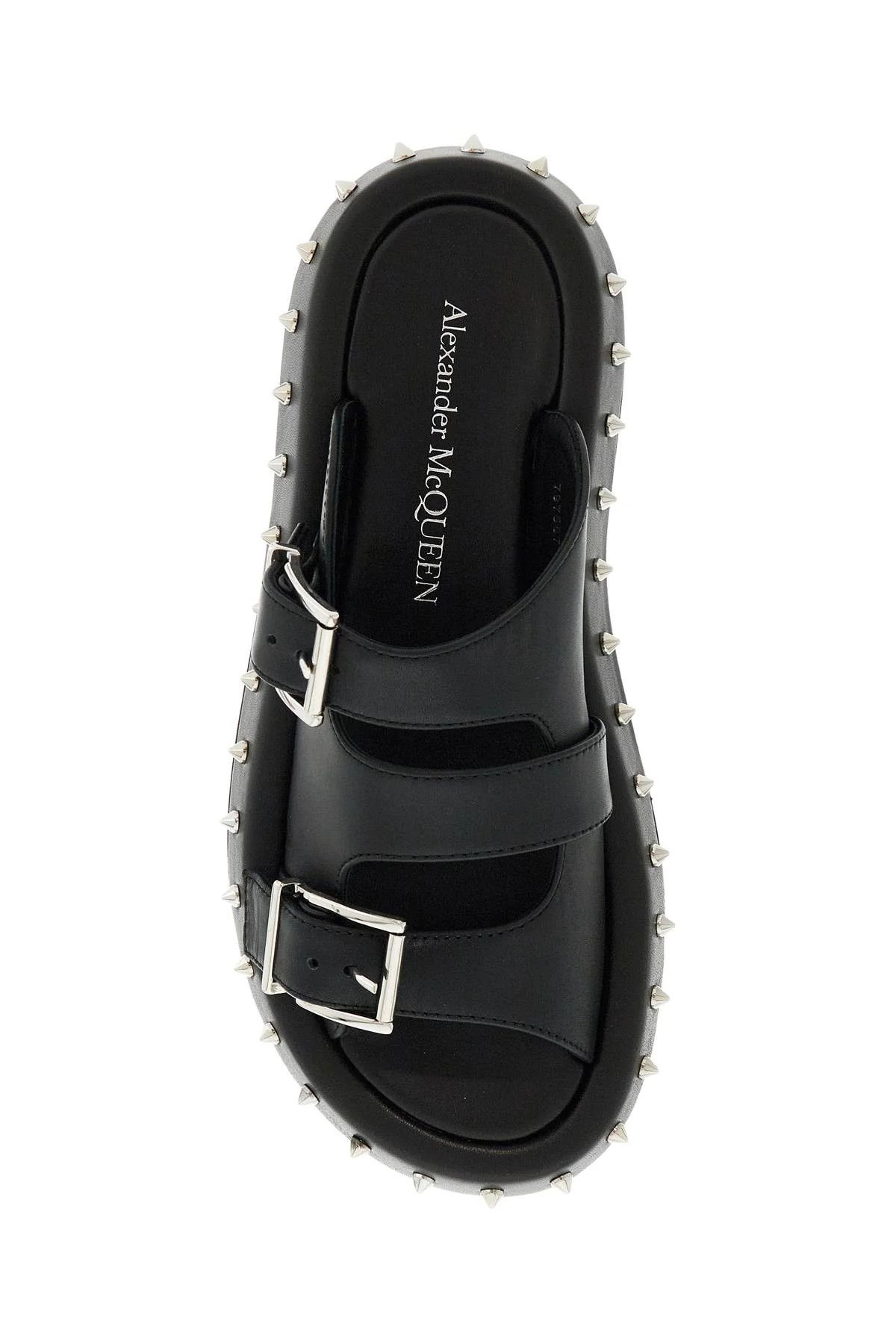 Alexander McQueen o1s22i1n1024 Leather Punk Slides in Black Size US 7 / IT 37 - 2 Thumbnail