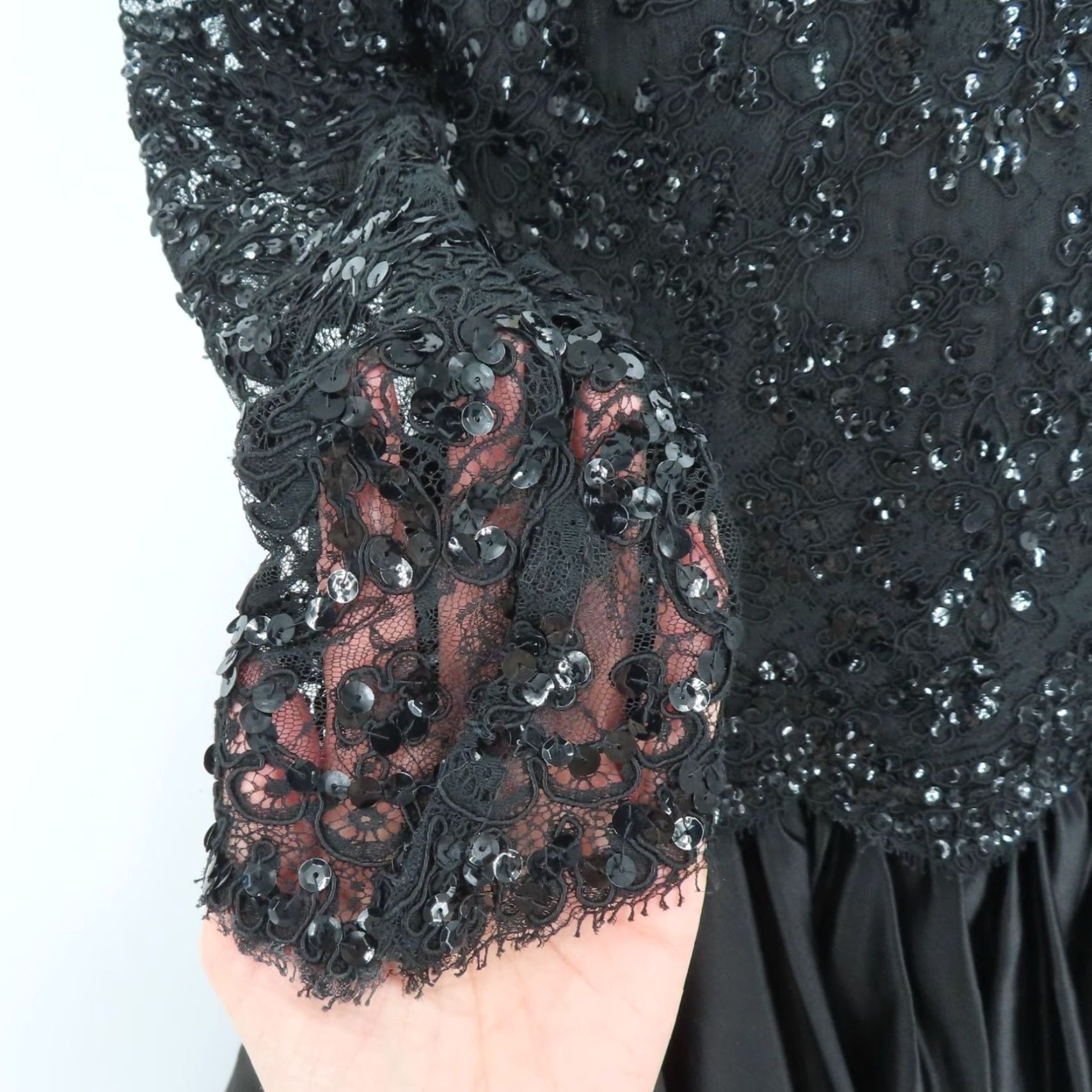 Vintage Joanna Mastroianni Dress Women 8 Black Lace Sequin Long Sleeve Gothic A-Line Short Dress Cocktail Party/Cocktail Gel? Size M / US 6-8 / IT 42-44 - 3 Thumbnail