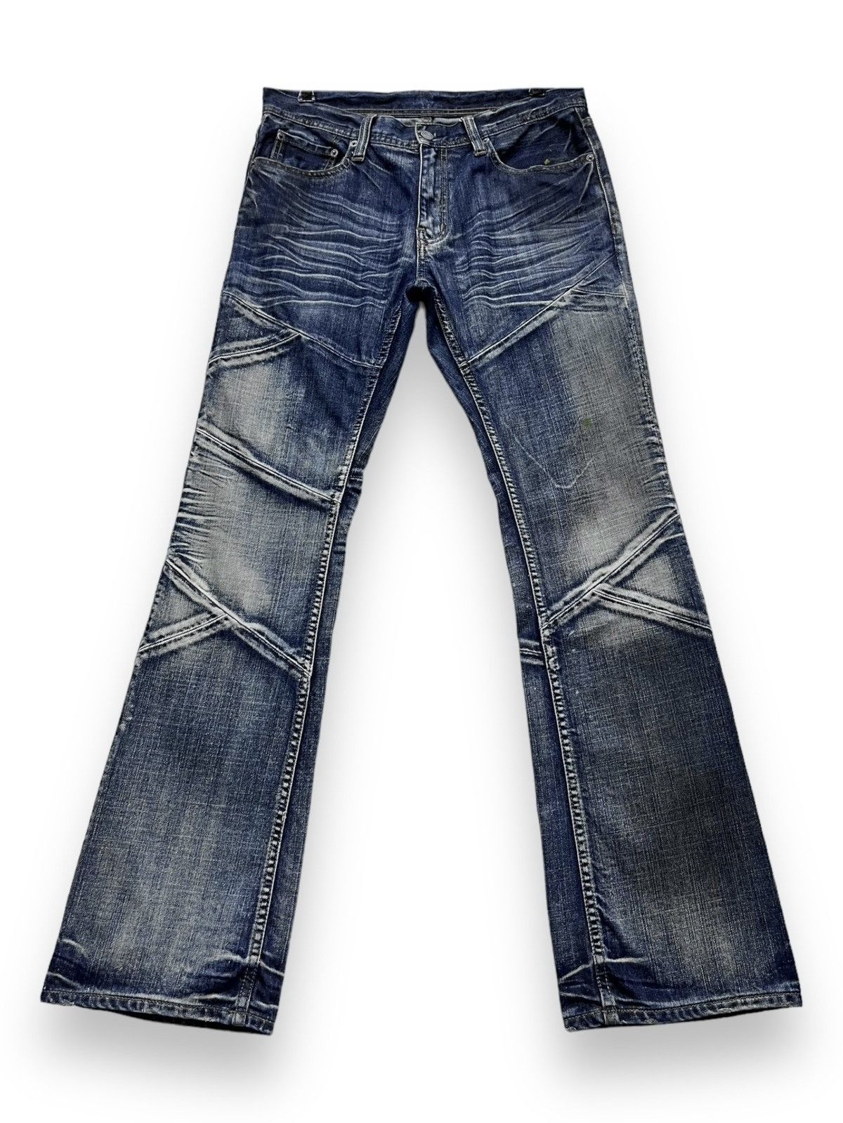 Japanese Brand PUNK FLARE🔥Vtg EDGE X RUPERT Distressed Blue Spliced Denim Size US 32 / EU 48 - 2 Thumbnail