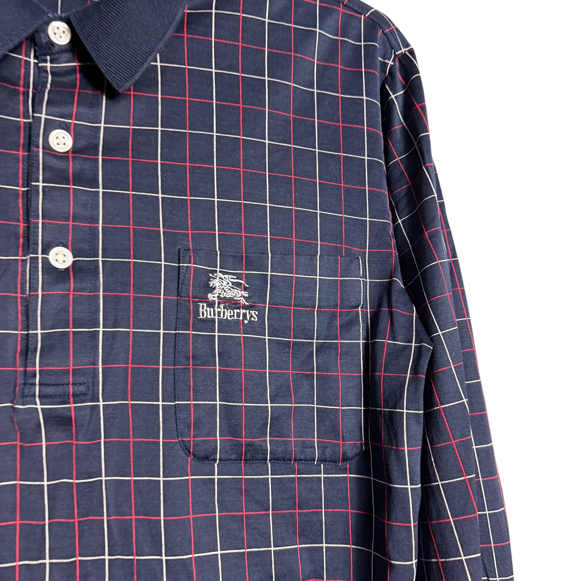 Burberry 🔥RARE🔥Vintage 90s Burberrys Nova Check L/Sleeve Polo Shirt Size US L / EU 52-54 / 3 - 2 Thumbnail