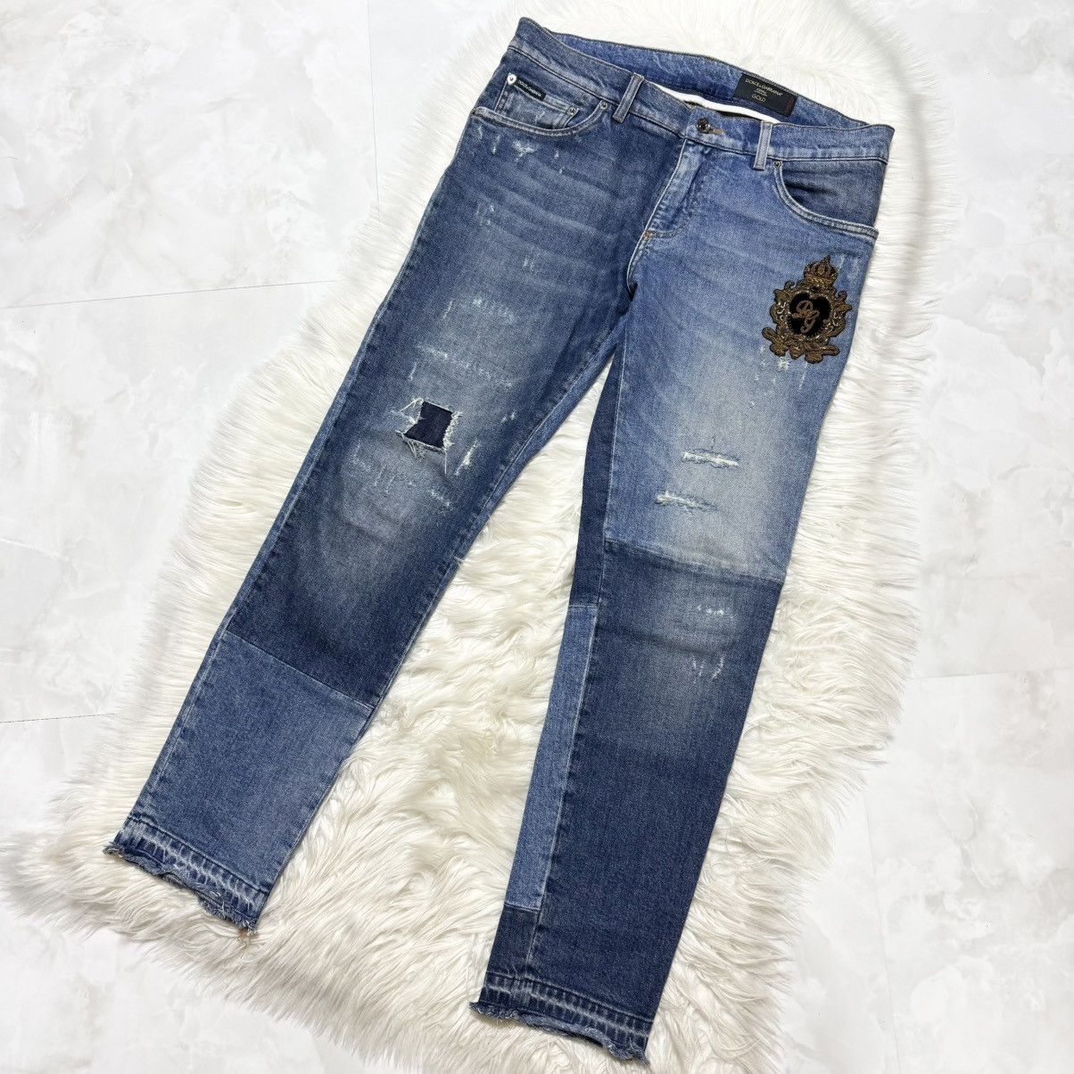 Dolce & Gabbana DG Crown Patchwork Denim Jeans