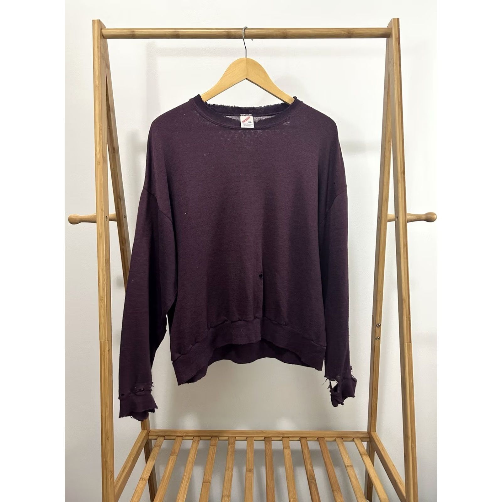 Jerzees VTG 80s Purple Jerzees Sweatshirt XL Distressed Worn Thrashed Burnout Boxy Pullover Men Size US XL / EU 56 / 4 - 2 Thumbnail