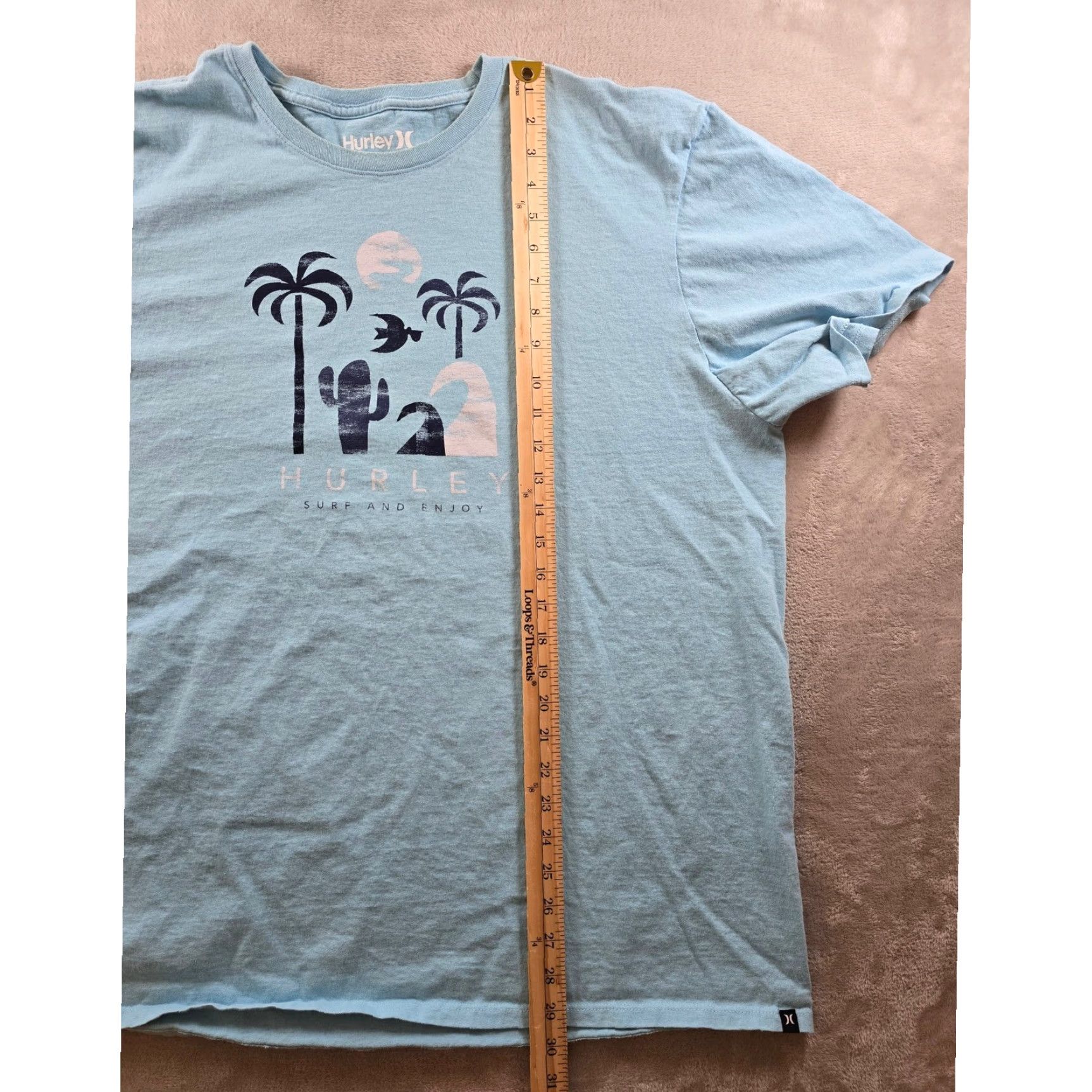 Hurley Hurley T Shirt Mens 2XL Blue Surf Beach Palm Trees Waves Graphic Print Crew Neck Short Sleeve Cotton Vintage No Size US XXL / EU 58 / 5 - 7 Thumbnail