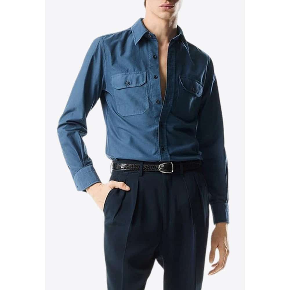 Tom Ford o1loc1c0126 HME001 Light Moleskin Military Fit Shirt in Blue Size US XL / EU 56 / 4 - 3 Thumbnail