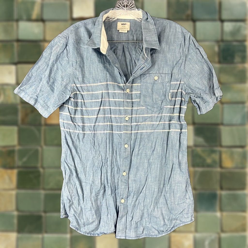 Vans VANS Shirt Men M Tailored Fit Blue Striped Short Sleeve Button-Up Multicolor Modern Casual Mens Size US 31 - 1 Thumbnail