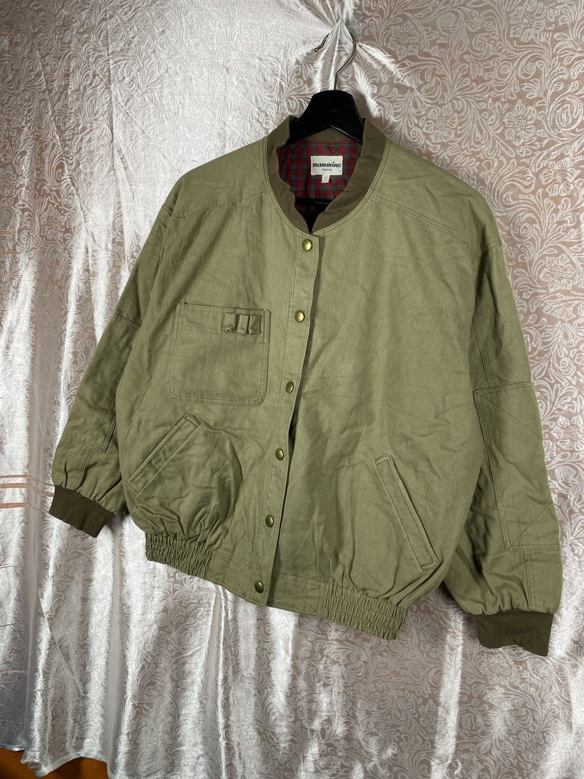 Japanese Brand Mammima Tokyo Olive Bomber Plaid Lining Cropped Workwear Size M / US 6-8 / IT 42-44 - 4 Thumbnail
