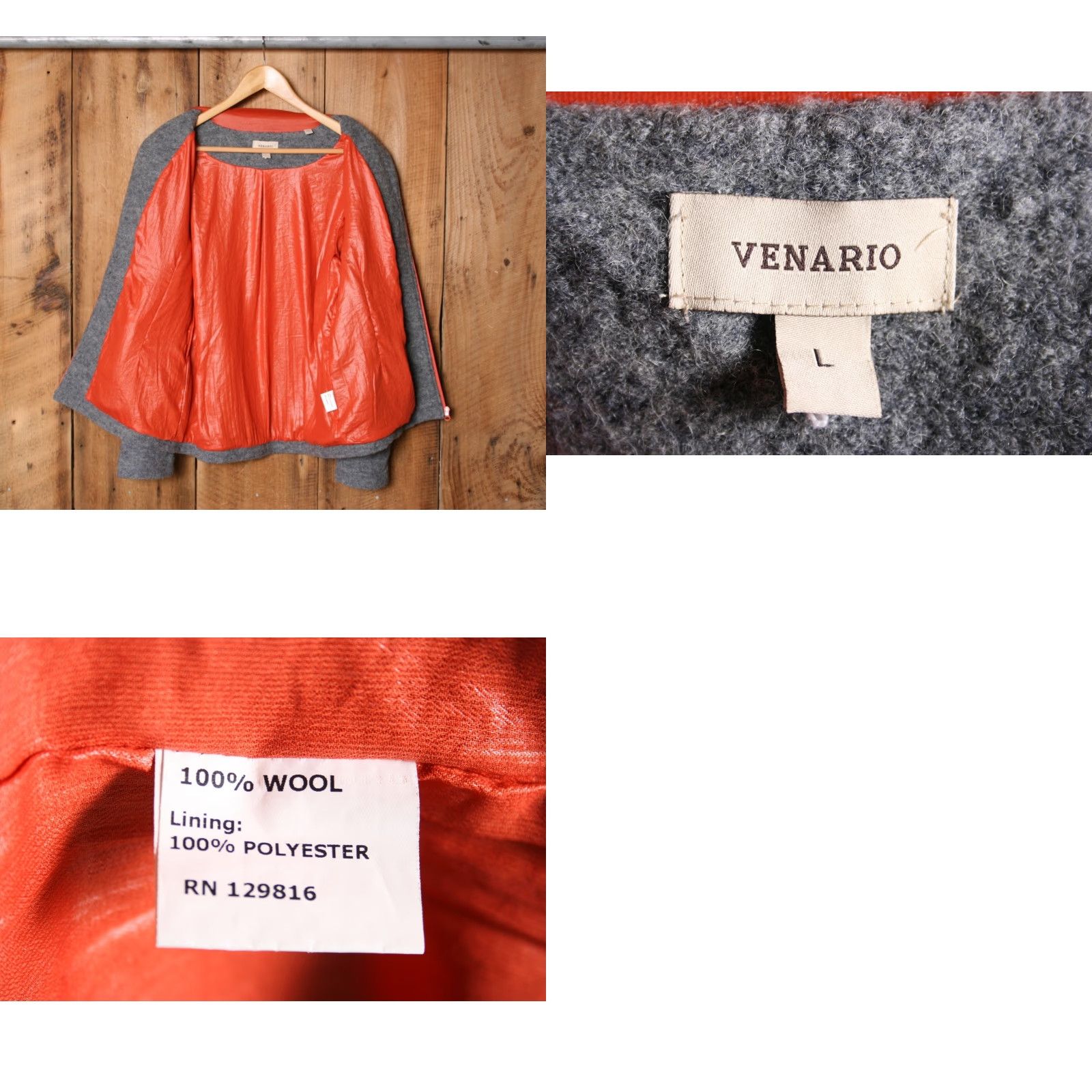 Vintage VINTAGE Venario Gray 100% Wool Jacket Womens L Orange Lining Zip Front Coat Jacket Wool Size L / US 10 / IT 46 - 8 Thumbnail