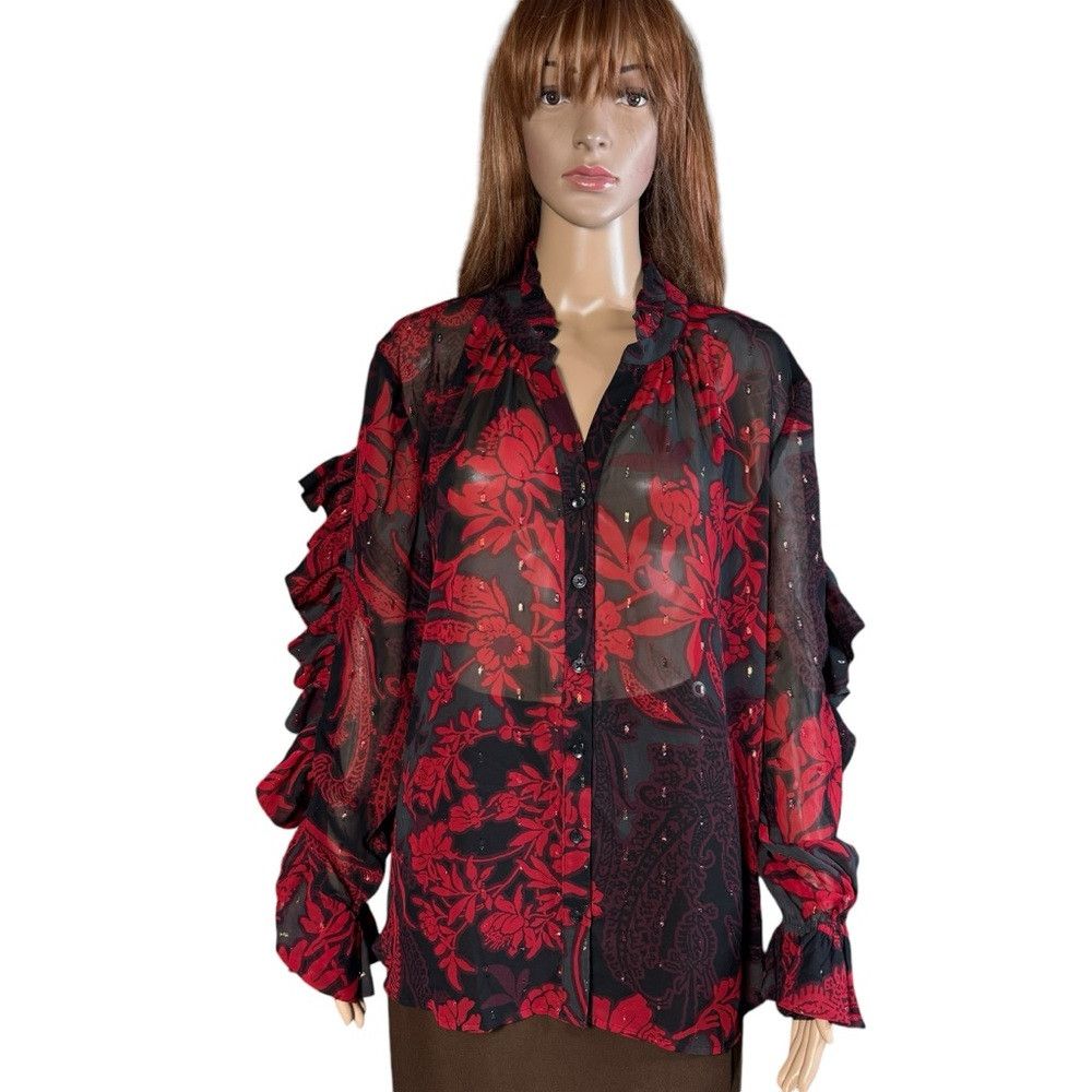Chicos New Chico's Ruffle Detail Long Sleeve Chiffon Shirt Size 3 Size XL / US 12-14 / IT 48-50 - 3 Thumbnail