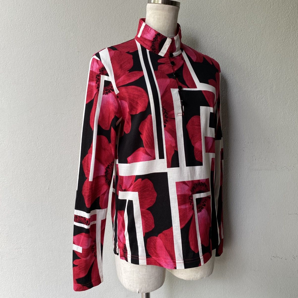 Lanvin LANVIN Red Floral Block Print Blouse with Button Neck Size XS / US 0-2 / IT 36-38 - 3 Thumbnail