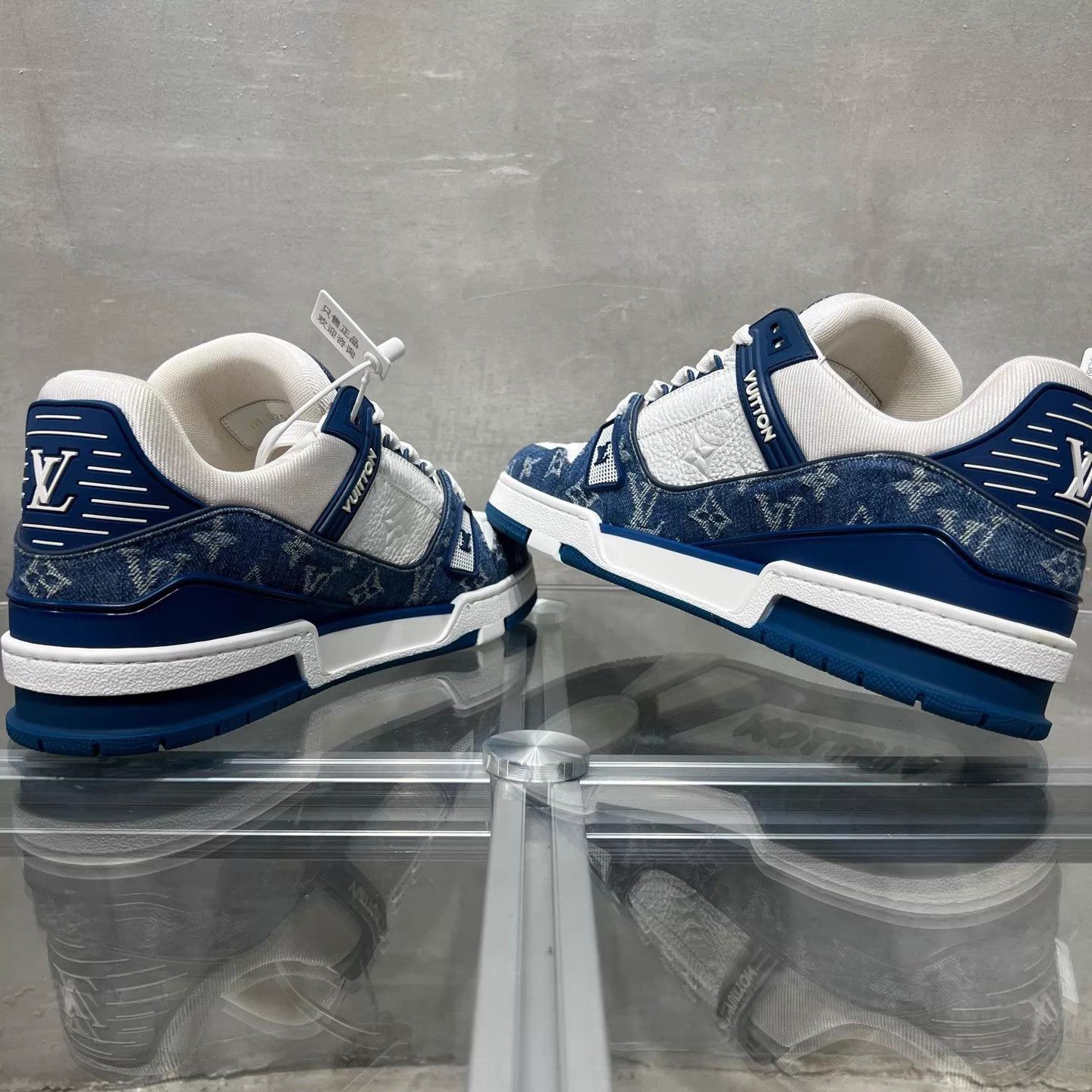 Louis Vuitton LV Trainer White & Blue Denim New w/ Box, Tried On UK9/43 Size US 10 / EU 43 - 5 Thumbnail