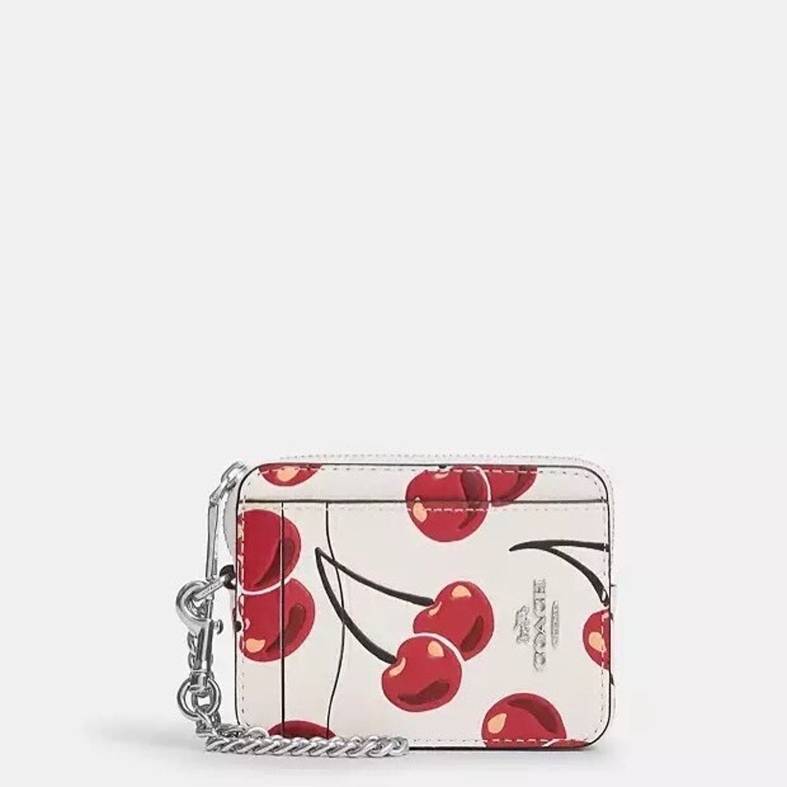 Coach NWT Coach Zip Card Case Cherry CZ761 Silver/Chalk Multi Size ONE SIZE - 5 Thumbnail