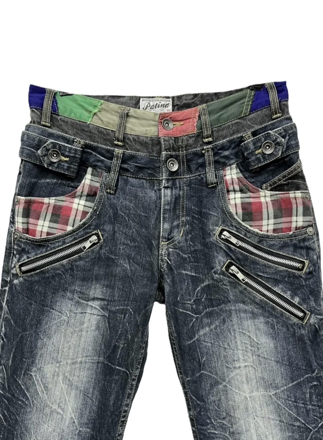 Japanese Brand 🔥PATINA Punk Tartan Double Waist Bondage Zippers Denim Size US 30 / EU 46 - 1 Thumbnail