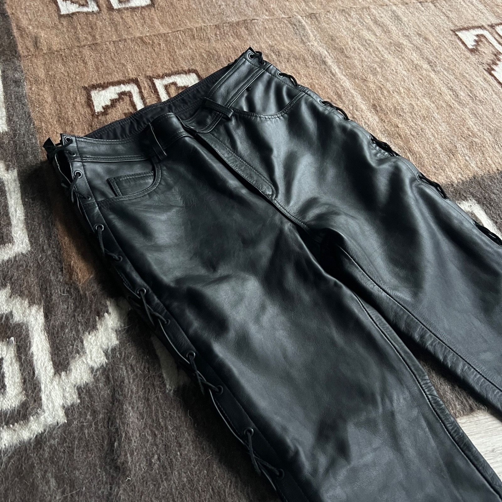 Leather Highway 1 Real Leather Biker Moto Side String Pants 9802AC Size US 32 / EU 48 - 3 Thumbnail