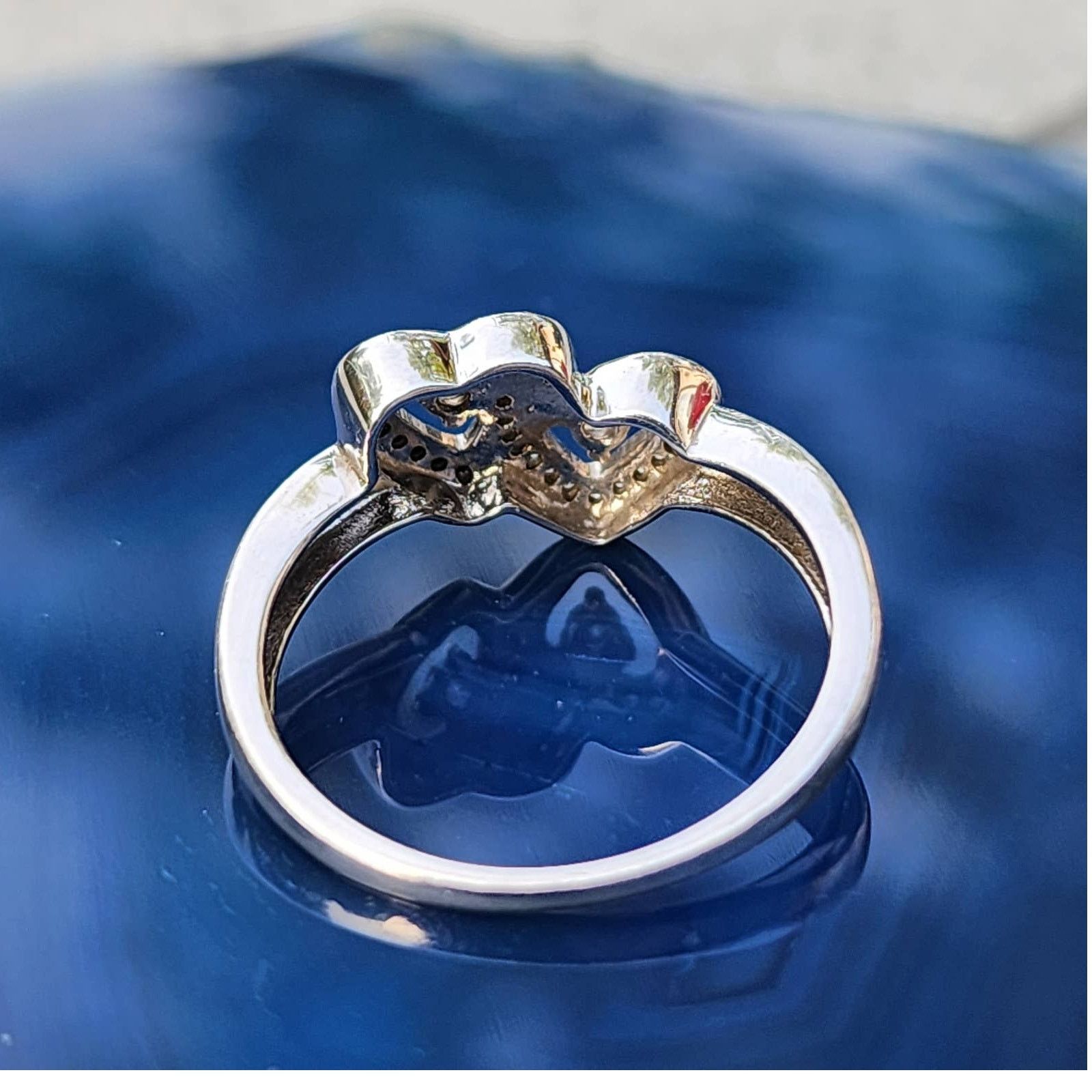 Designer Sterling Silver Contrast Faux Diamond Heart Promise Ring Size ONE SIZE - 8 Thumbnail