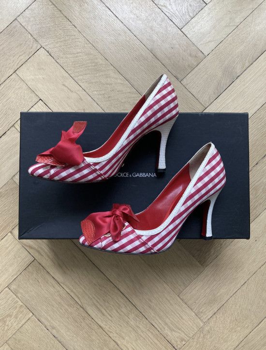 Dolce & Gabbana DOLCE&GABBANA checkered heels with a bow Size US 8 / IT 38 - 1 Thumbnail