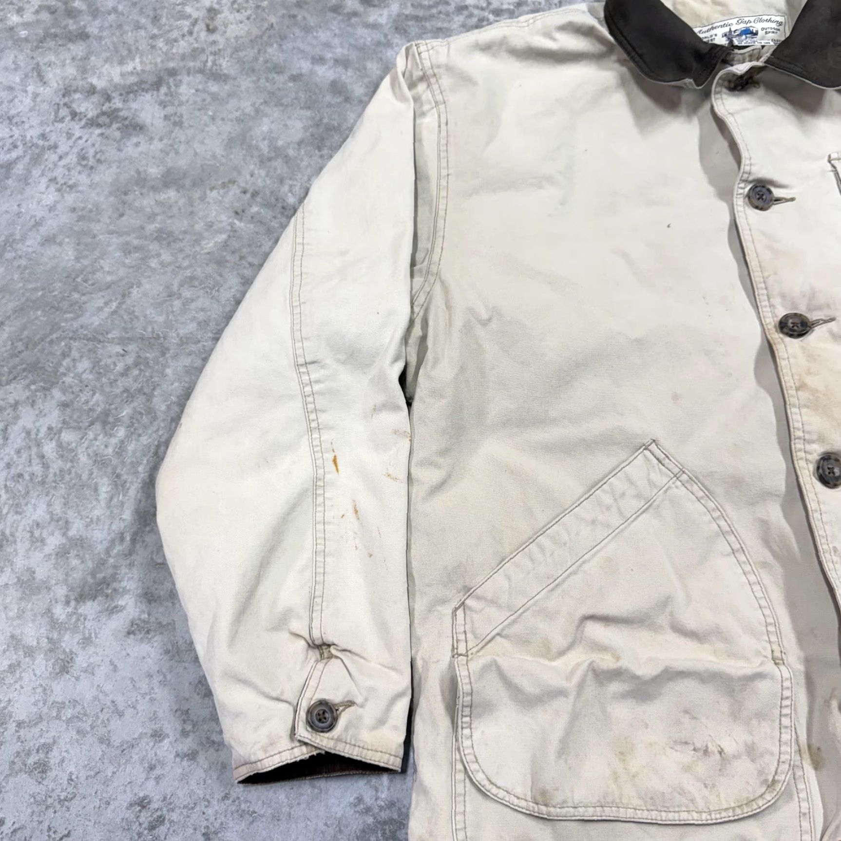 Gap VINTAGE Gap Jacket Mens XL Beige Canvas Chore Coat Leather Collar Workwear Size US XL / EU 56 / 4 - 4 Thumbnail