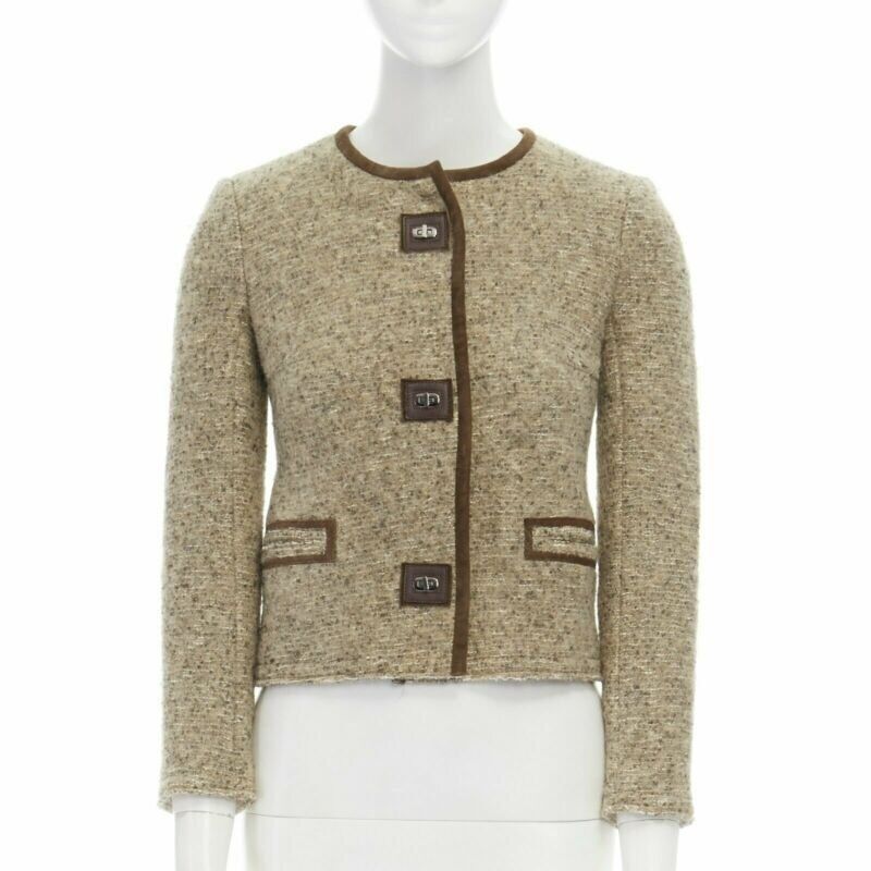 Isabel Marant ISABEL MARANT Kios brown virgin wool boucle suede trimmed twist lock jacket FR36 Size S / US 4 / IT 40 - 1 Thumbnail