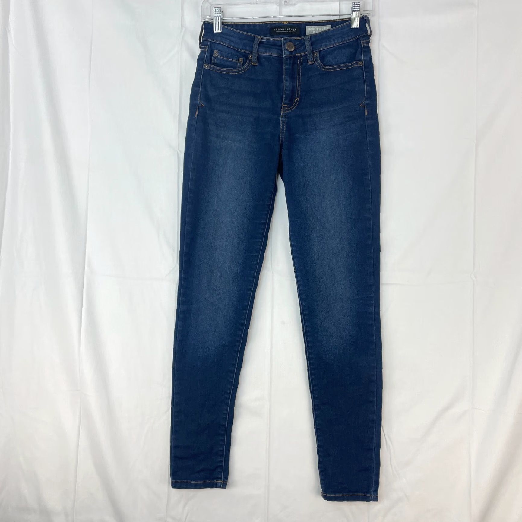 Vintage Aeropostale Jeans Women's Denim Dark Wash Jeggings Size 0 Regular Blue Denim High Waisted Jeans Size 25" / US 0 / IT 36 - 2 Thumbnail