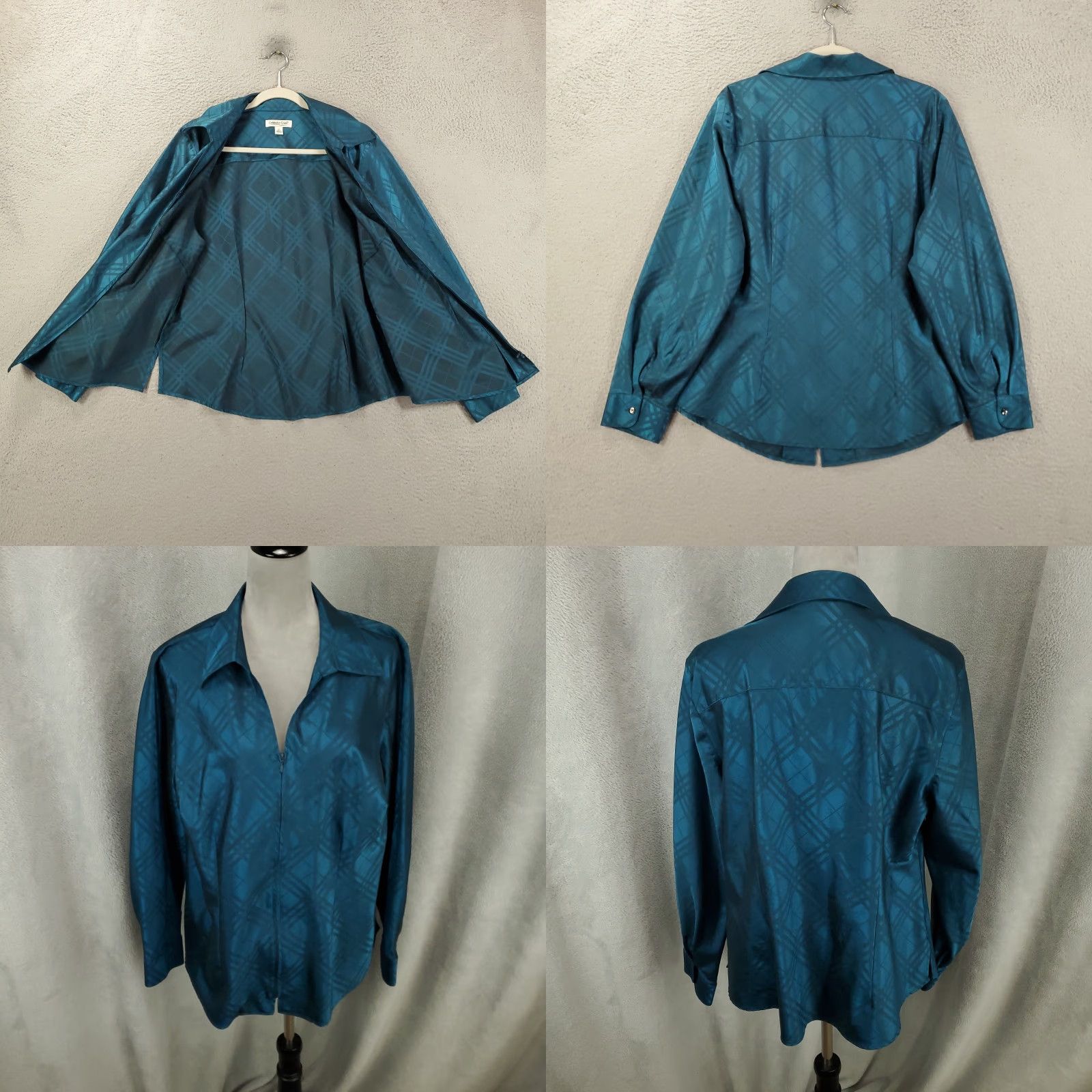 Coldwater Creek COLDWATER CREEK Plus Size 1X Satin Full Zip Jacket Women Blue Green Plaid Casual Size XL / US 12-14 / IT 48-50 - 8 Thumbnail