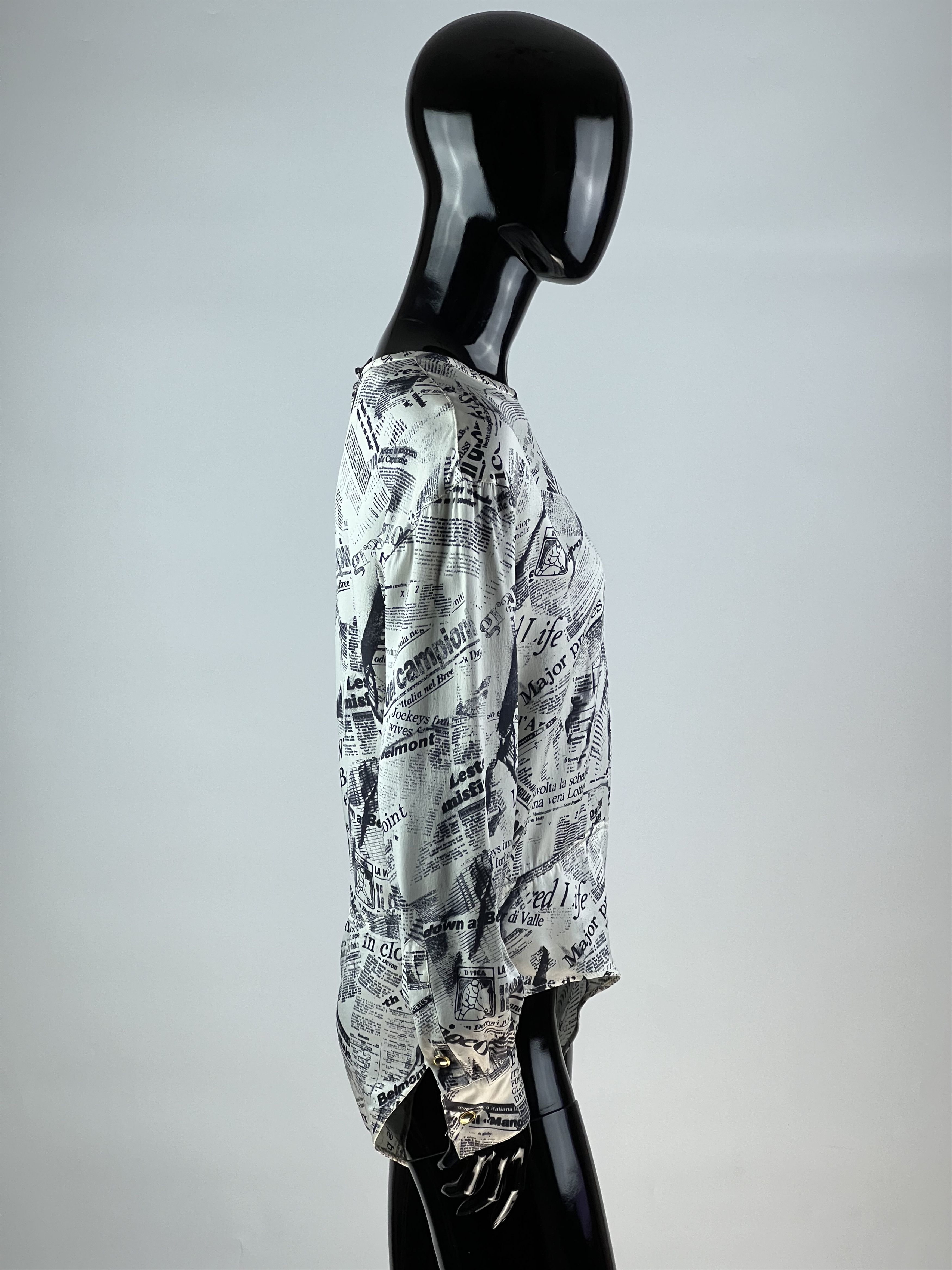Escada × Vintage Escada by Margaretha Ley Silk Bodysuit Gazette Print Size 34 Size M / US 6-8 / IT 42-44 - 2 Thumbnail