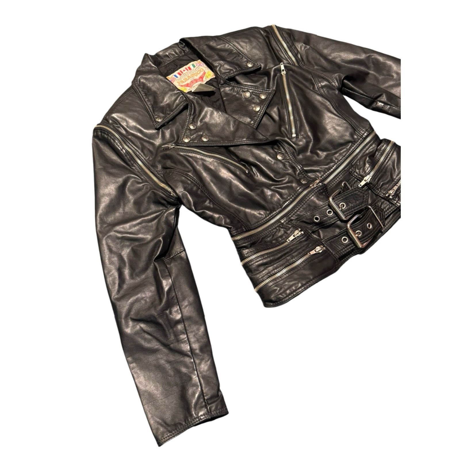 Parasuco VINTAGE Parasuco Leather Jacket Women's Black Moto Retro Jacket Short Classic Size L Size L / US 10 / IT 46 - 3 Thumbnail